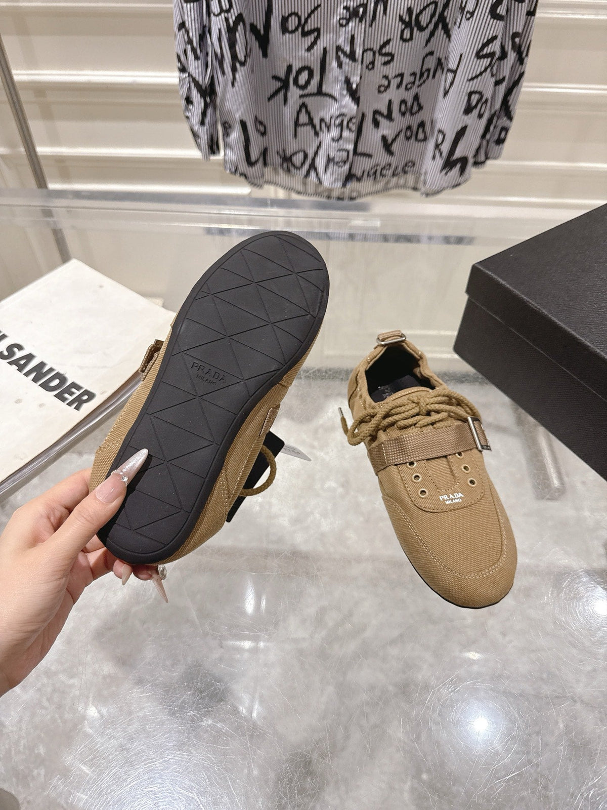 Prada 26S Low-Top Sneakers Khaki Re-Nylon Canvas Strap 148098