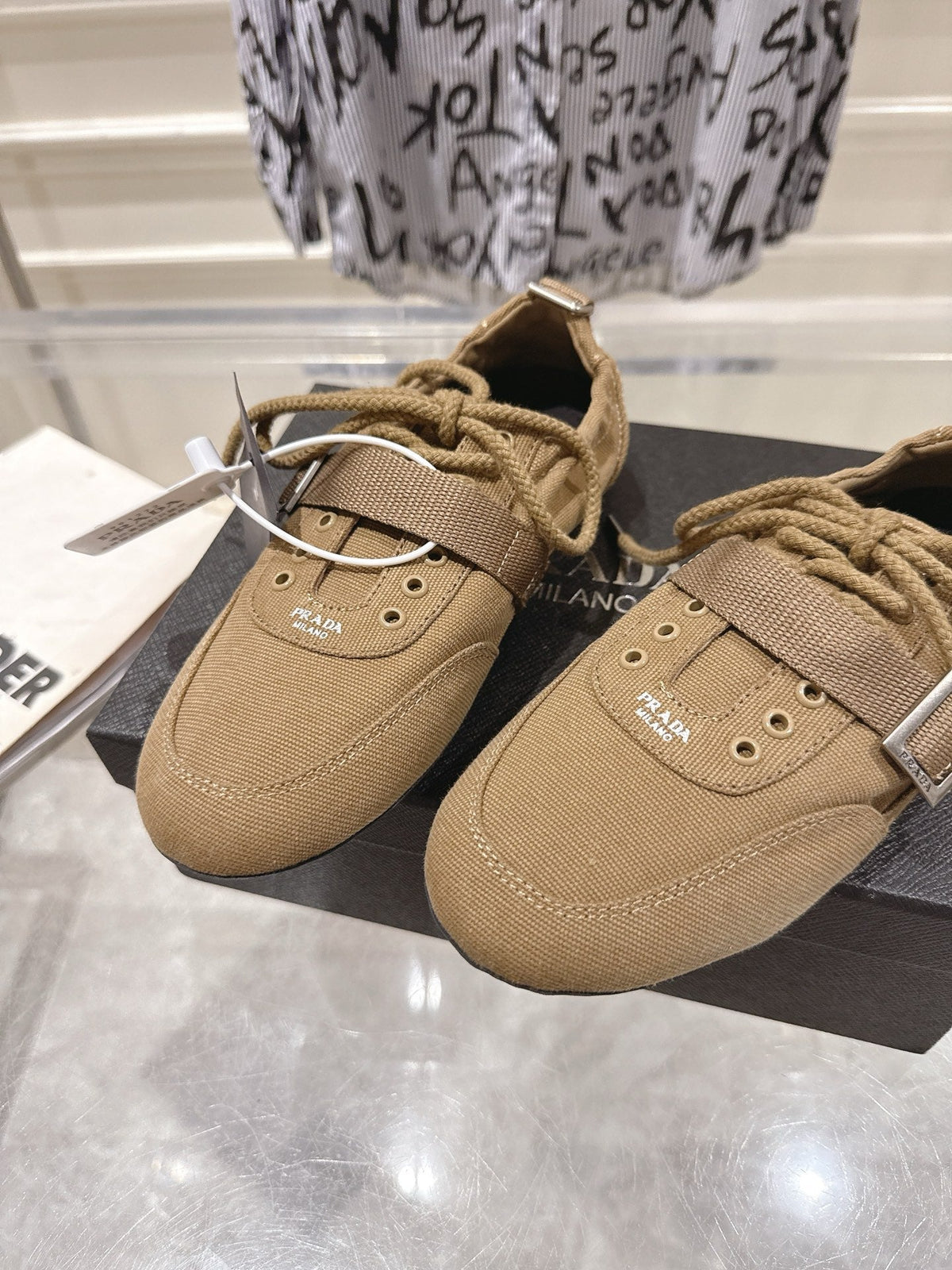 Prada 26S Low-Top Sneakers Khaki Re-Nylon Canvas Strap 148098