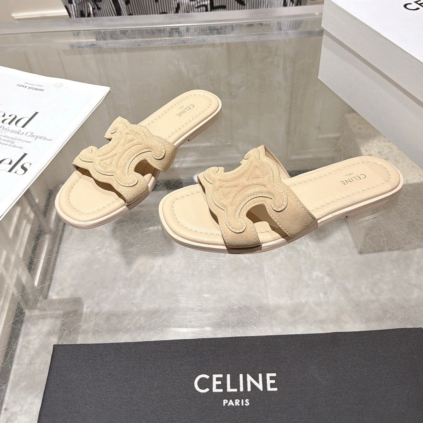 Celine 26s Triomphe Slippers Suede Leather 968245