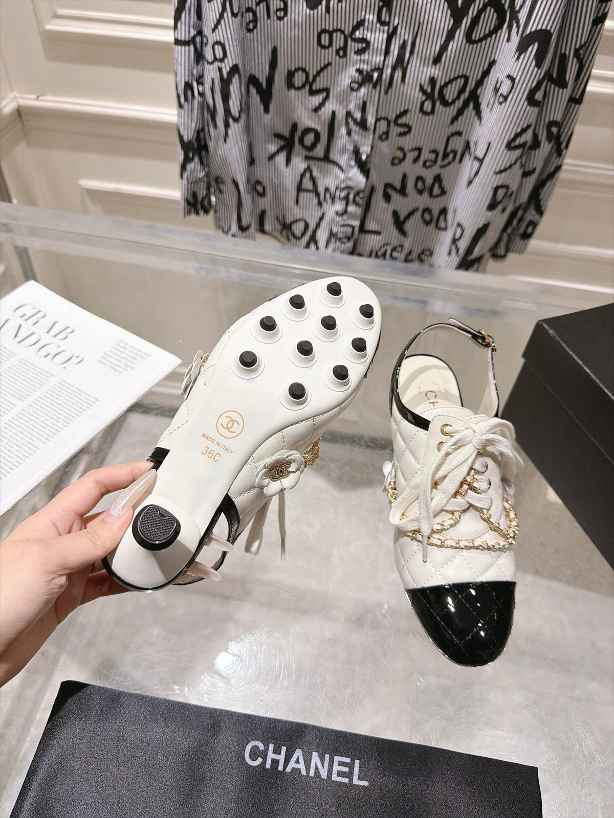 CC 26b Quilted Lace Up Slingback White Leather 124292