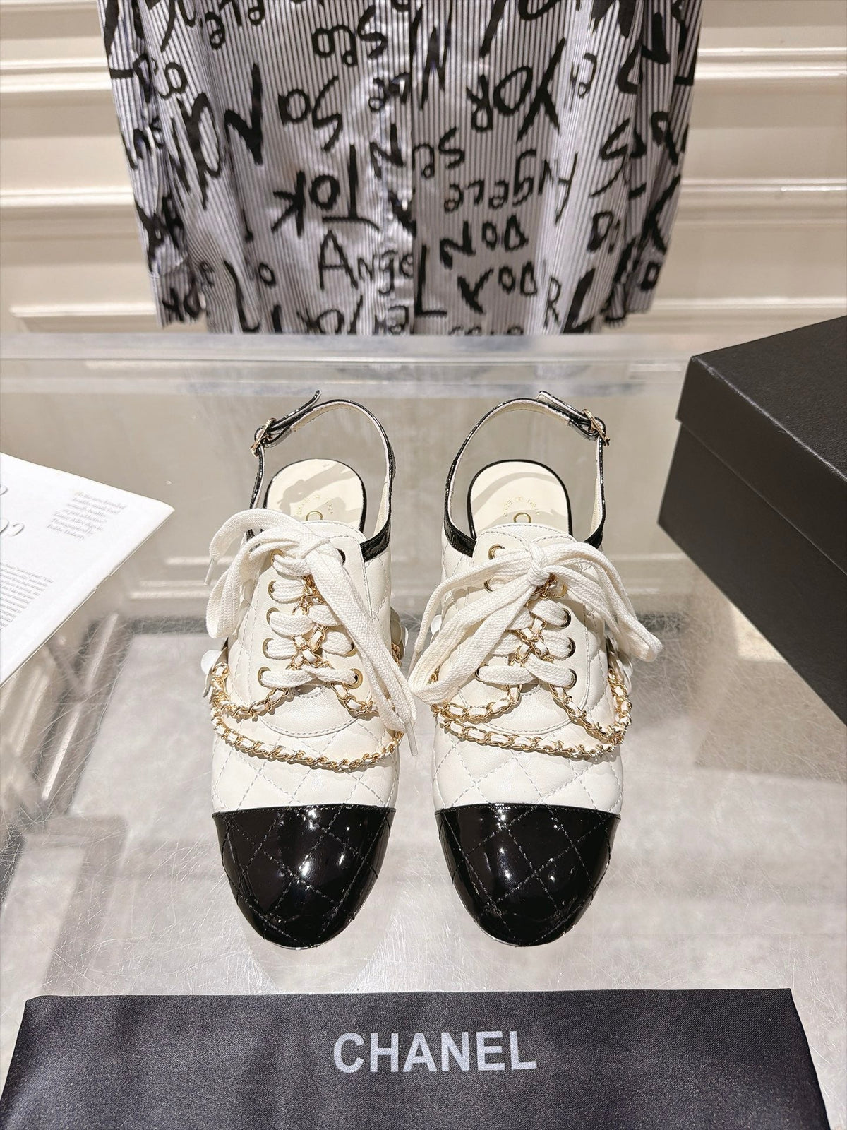 CC 26b Quilted Lace Up Slingback White Leather 124292