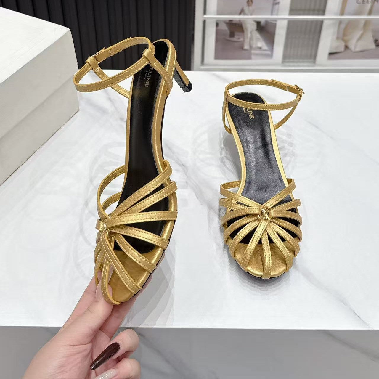 Celine 26s Triomphe Sandal 5cm Gold Lambskin 987280