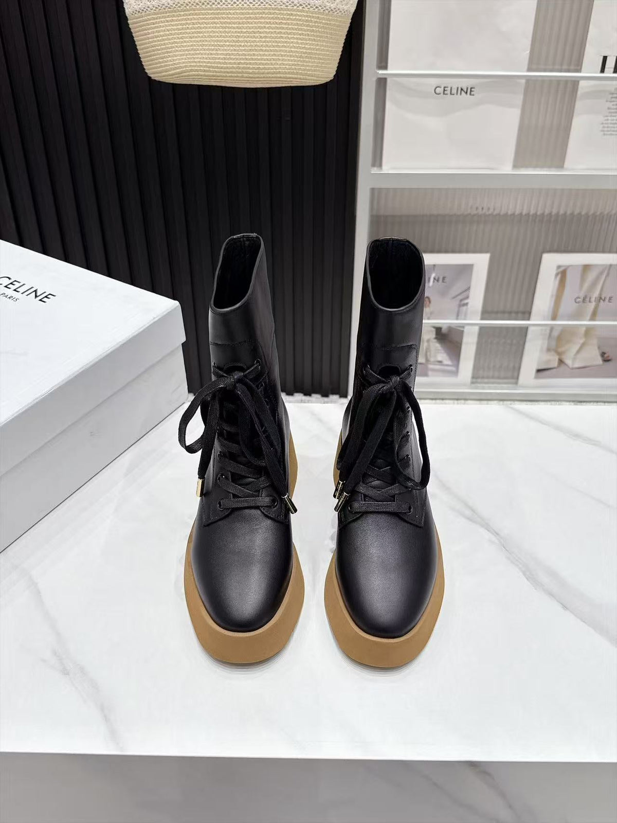CE 26s Wedge Combat Boots 5cm Black Gum Leather 131453