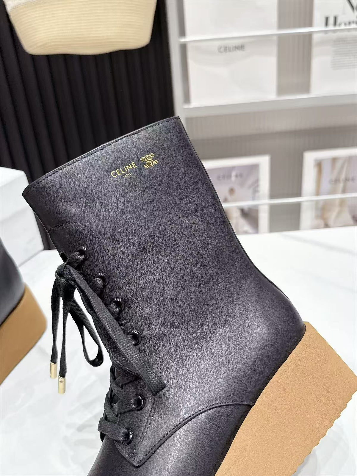 CE 26s Wedge Combat Boots 5cm Black Gum Leather 131453