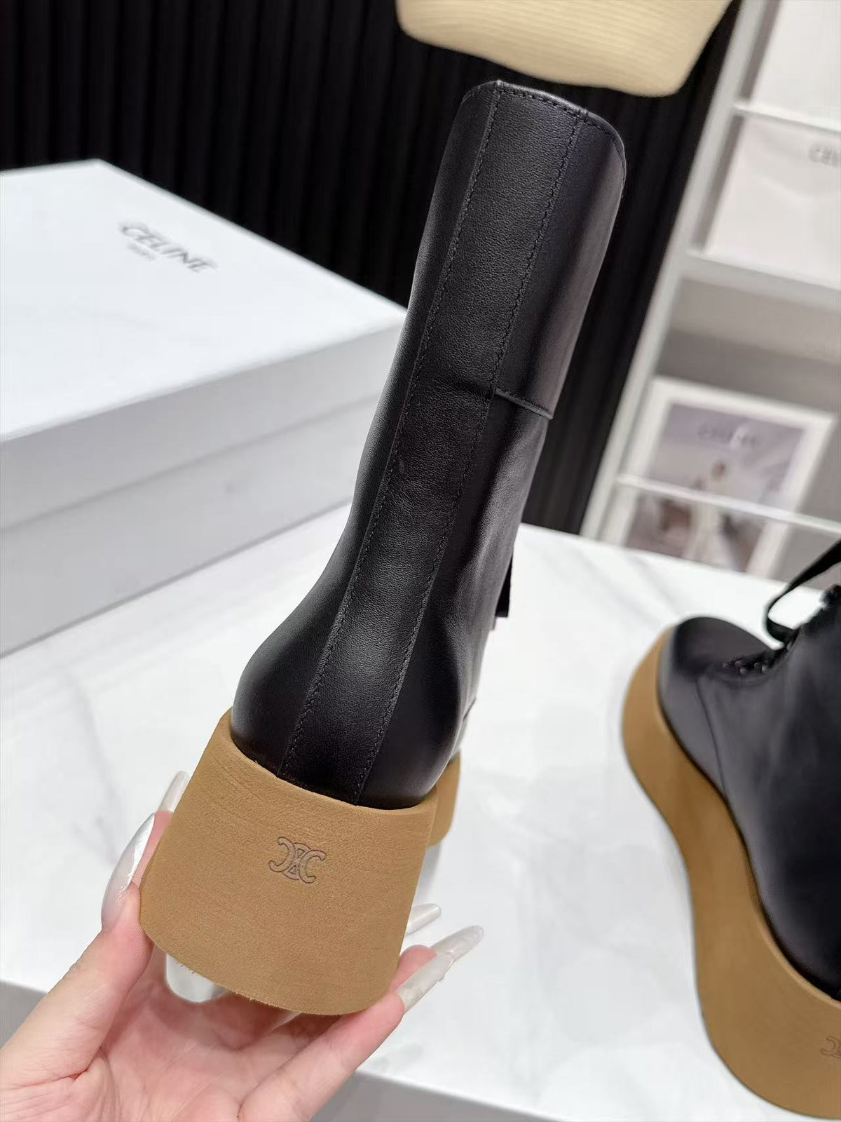 CE 26s Wedge Combat Boots 5cm Black Gum Leather 131453