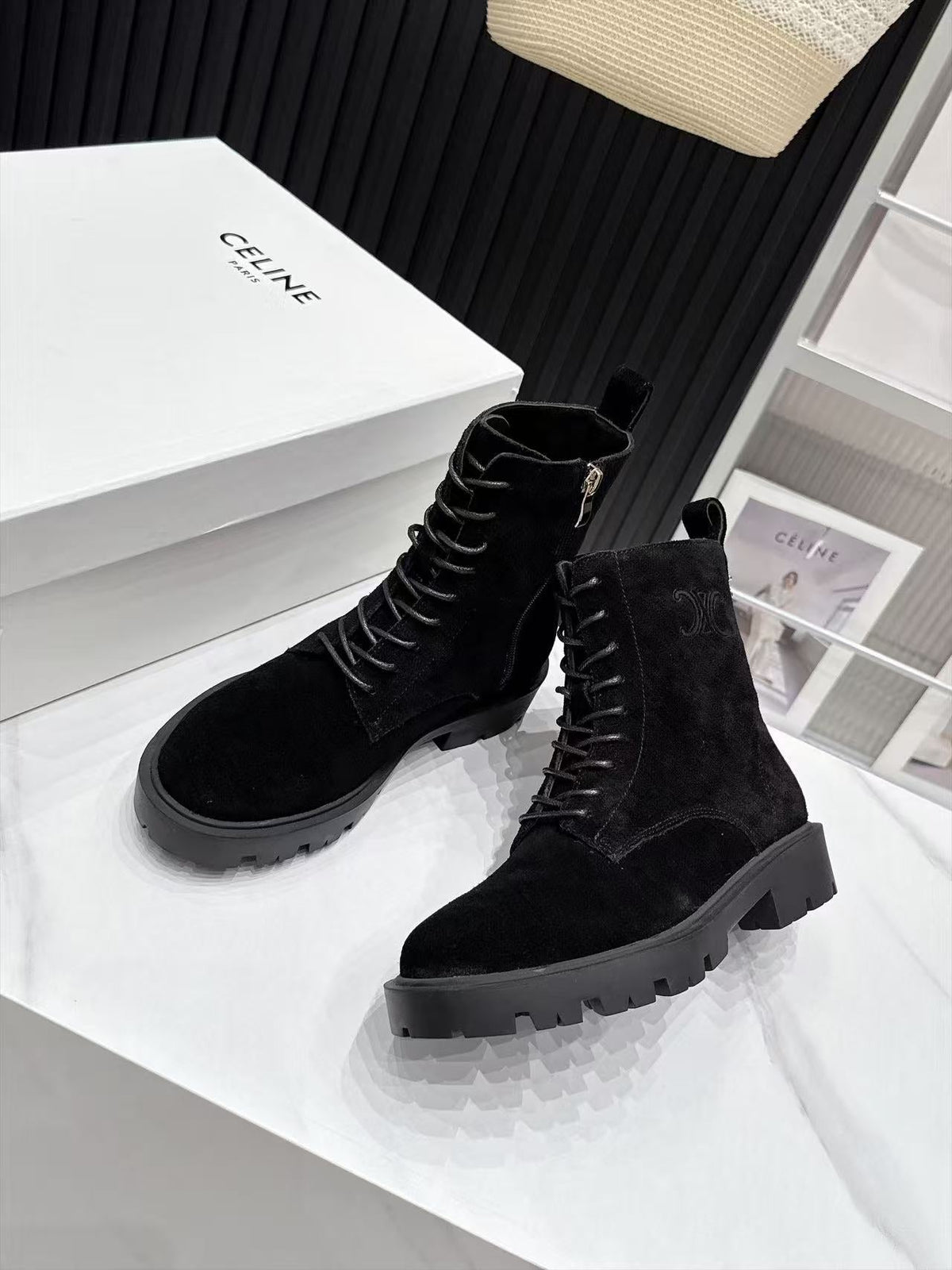 CE 26s Margaret Combat Boots 3.5cm Black Suede 147660