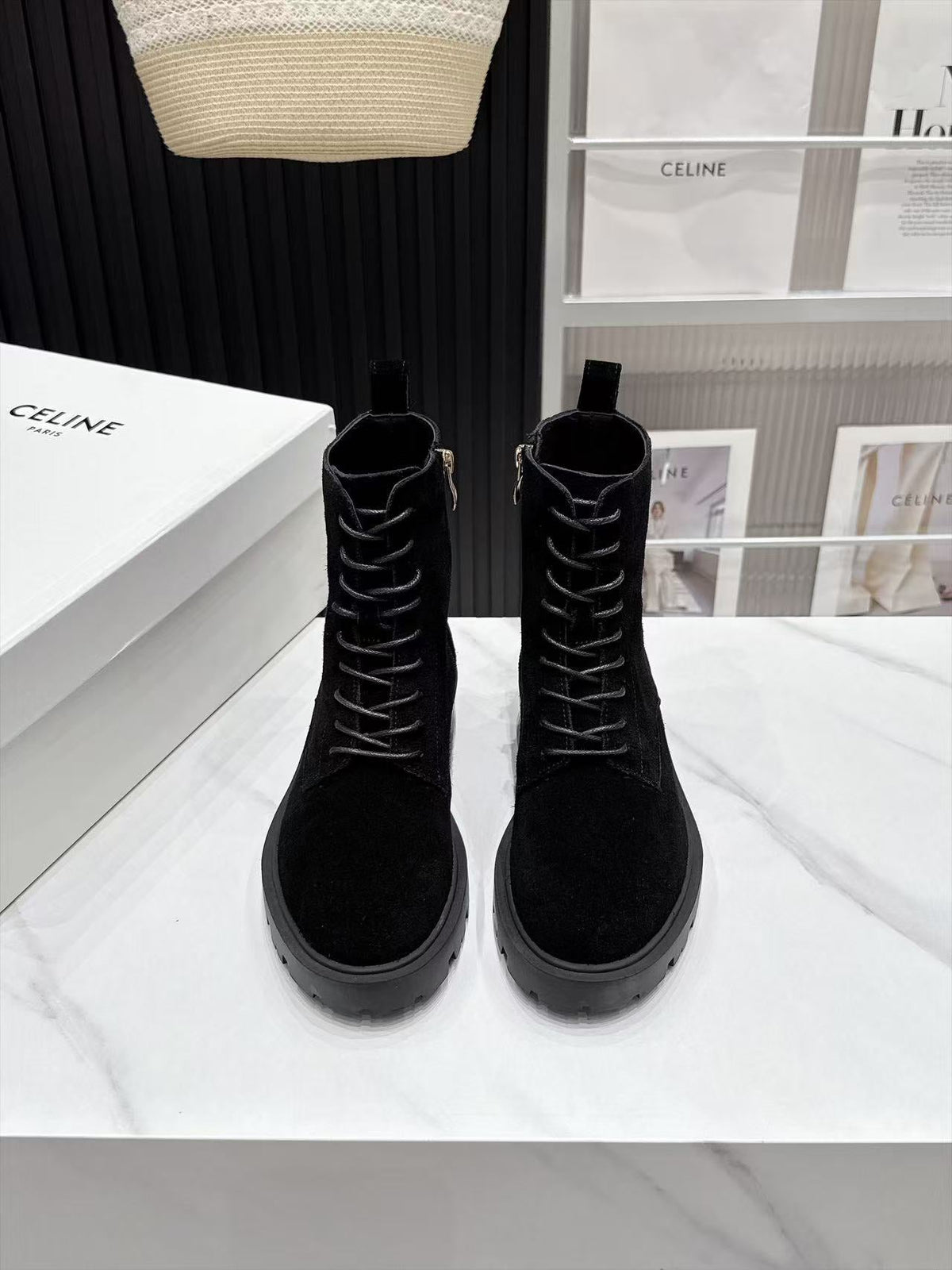 CE 26s Margaret Combat Boots 3.5cm Black Suede 147660