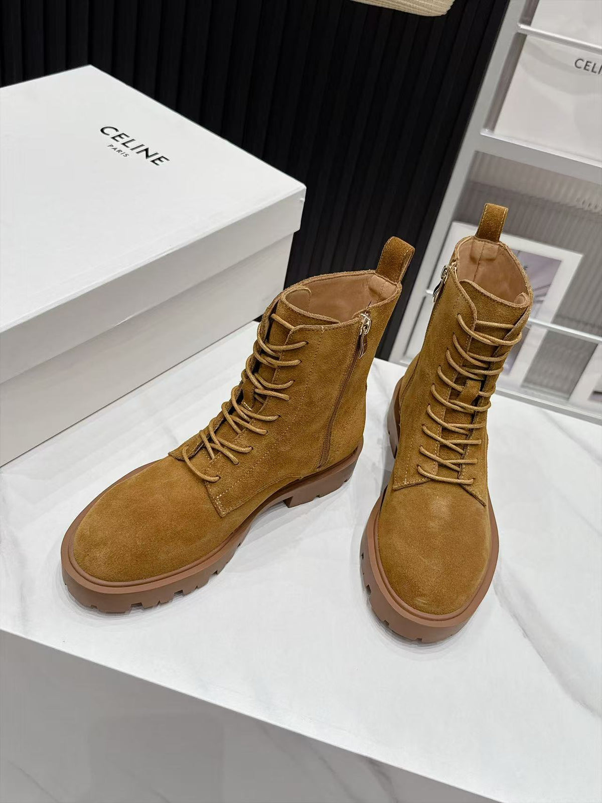 CE 26s Margaret Combat Boots 3.5cm Tan Suede 147662