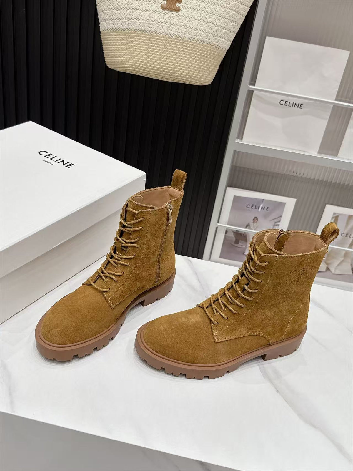 CE 26s Margaret Combat Boots 3.5cm Tan Suede 147662
