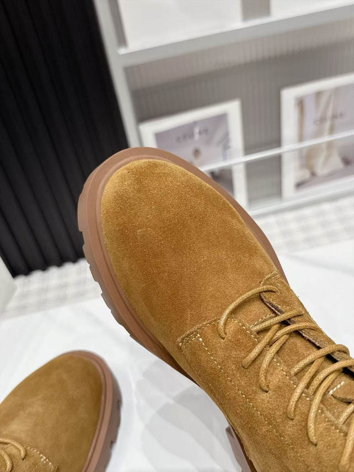 CE 26s Margaret Combat Boots 3.5cm Tan Suede 147662
