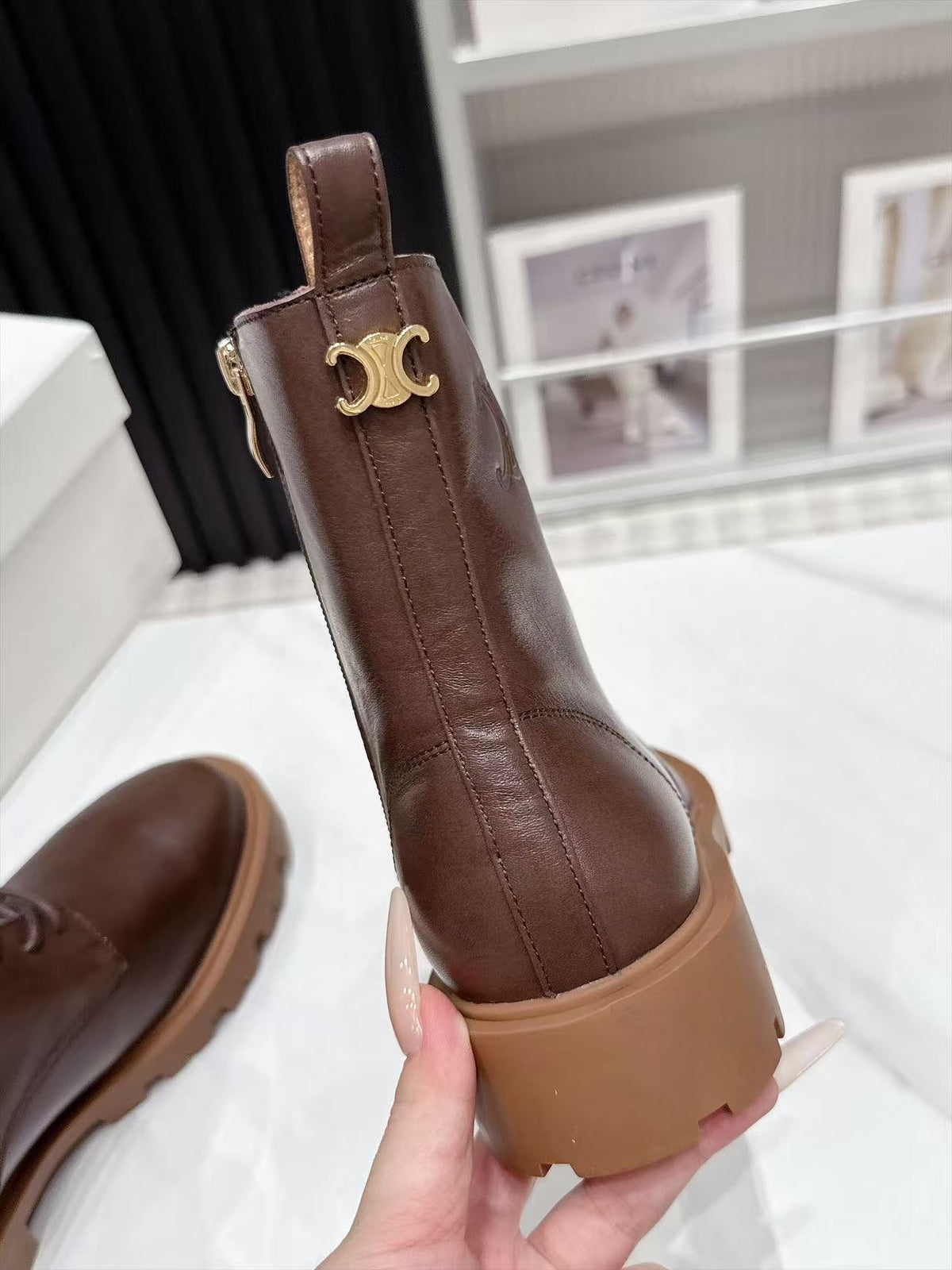 CE 26s Margaret Combat Boots 3.5cm Brown Leather 147663