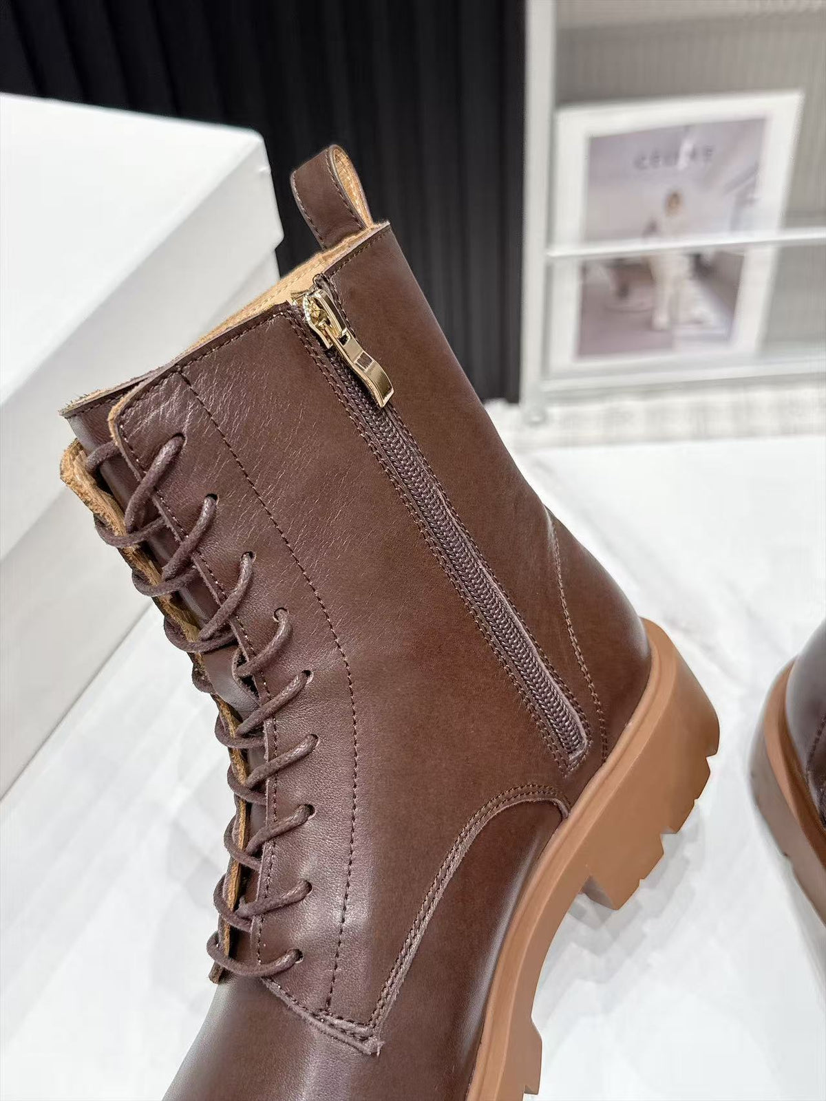 CE 26s Margaret Combat Boots 3.5cm Brown Leather 147663