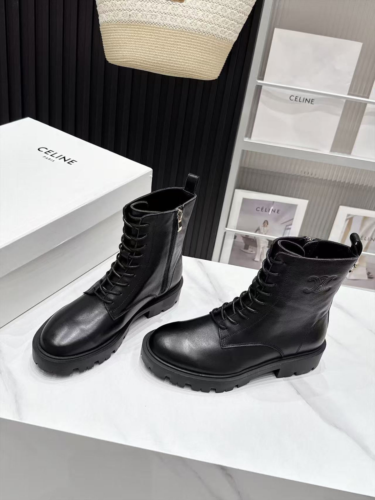 CE 26s Margaret Combat Boots 3.5cm Black Leather 147664