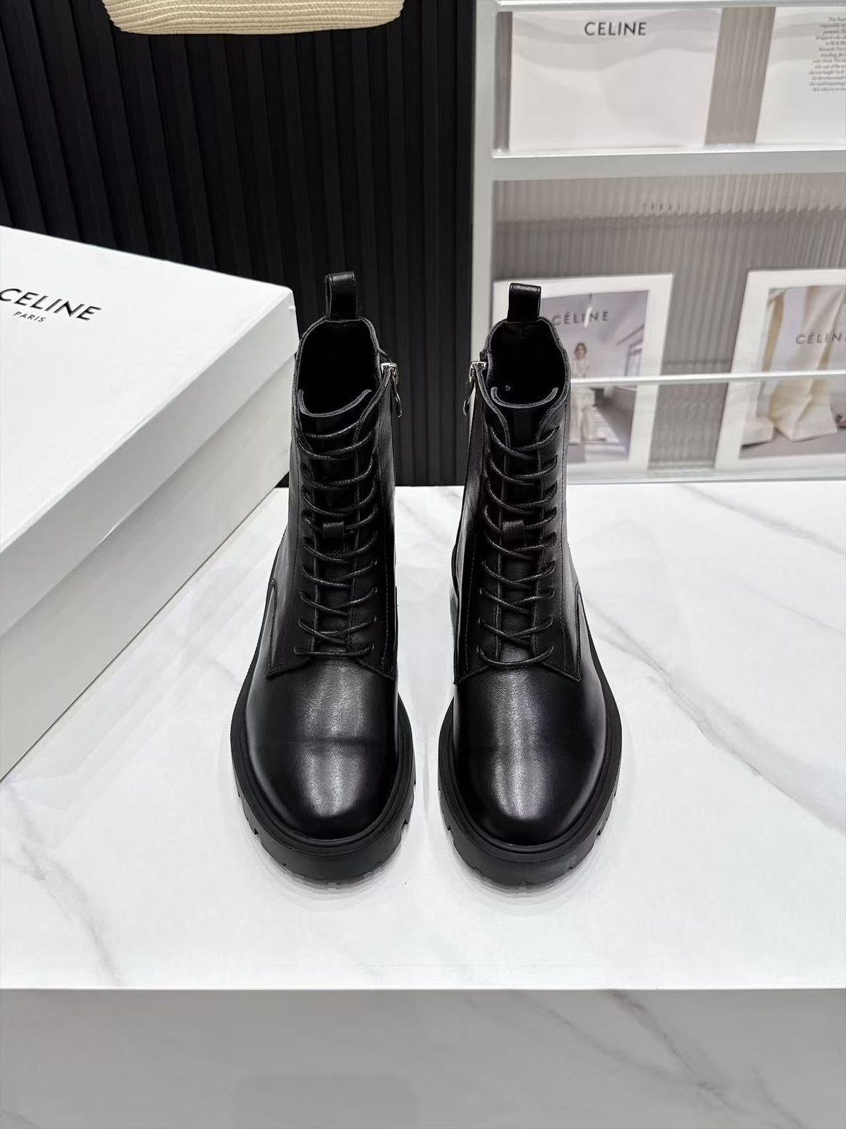 CE 26s Margaret Combat Boots 3.5cm Black Leather 147664
