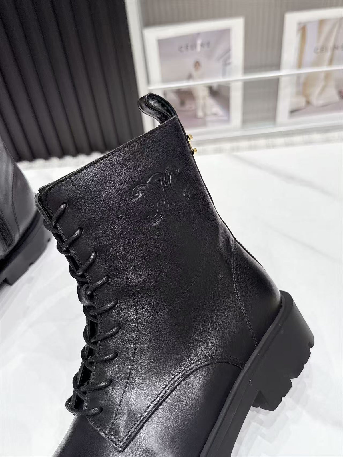 CE 26s Margaret Combat Boots 3.5cm Black Leather 147664