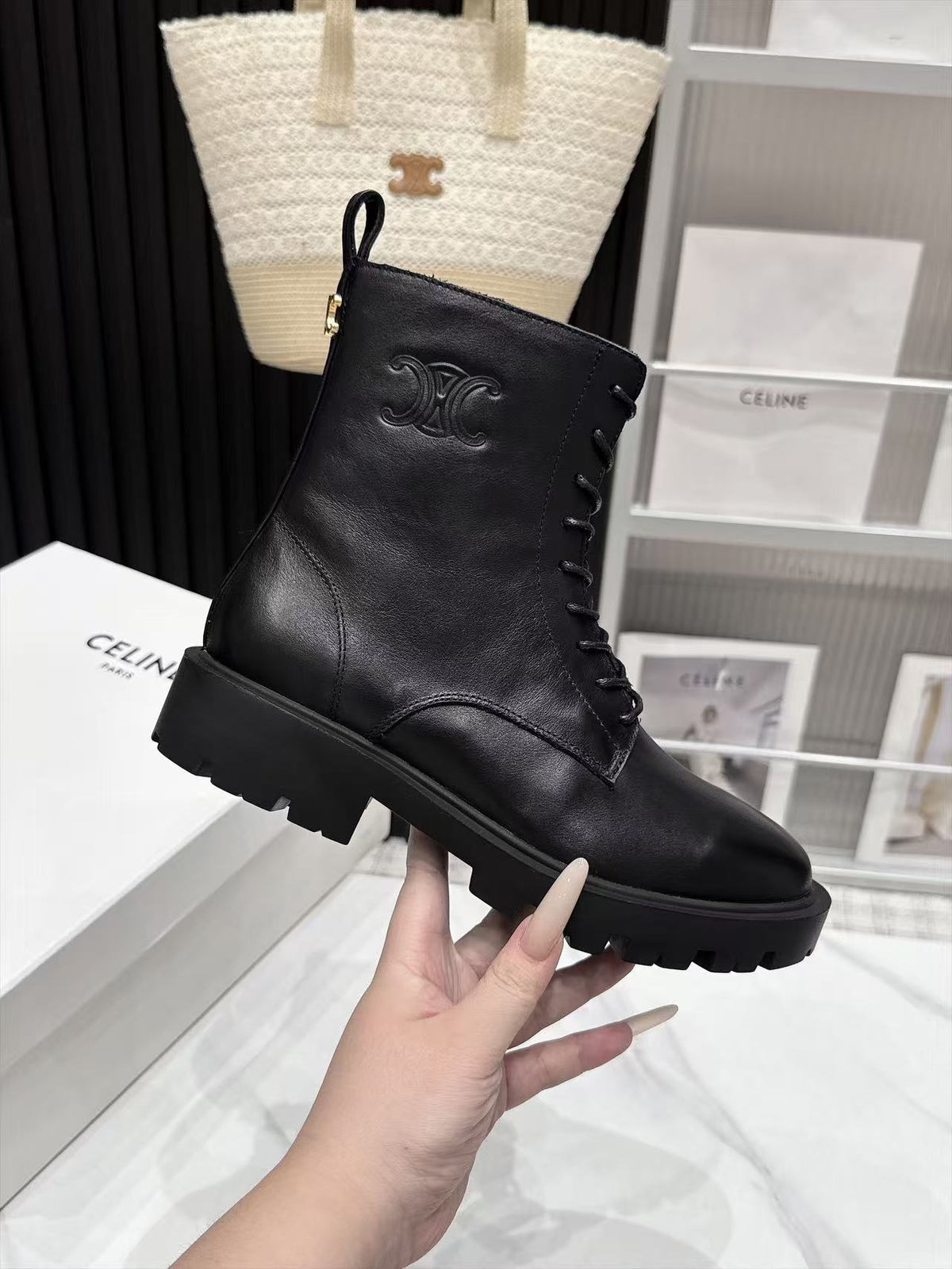 CE 26s Margaret Combat Boots 3.5cm Black Leather 147664