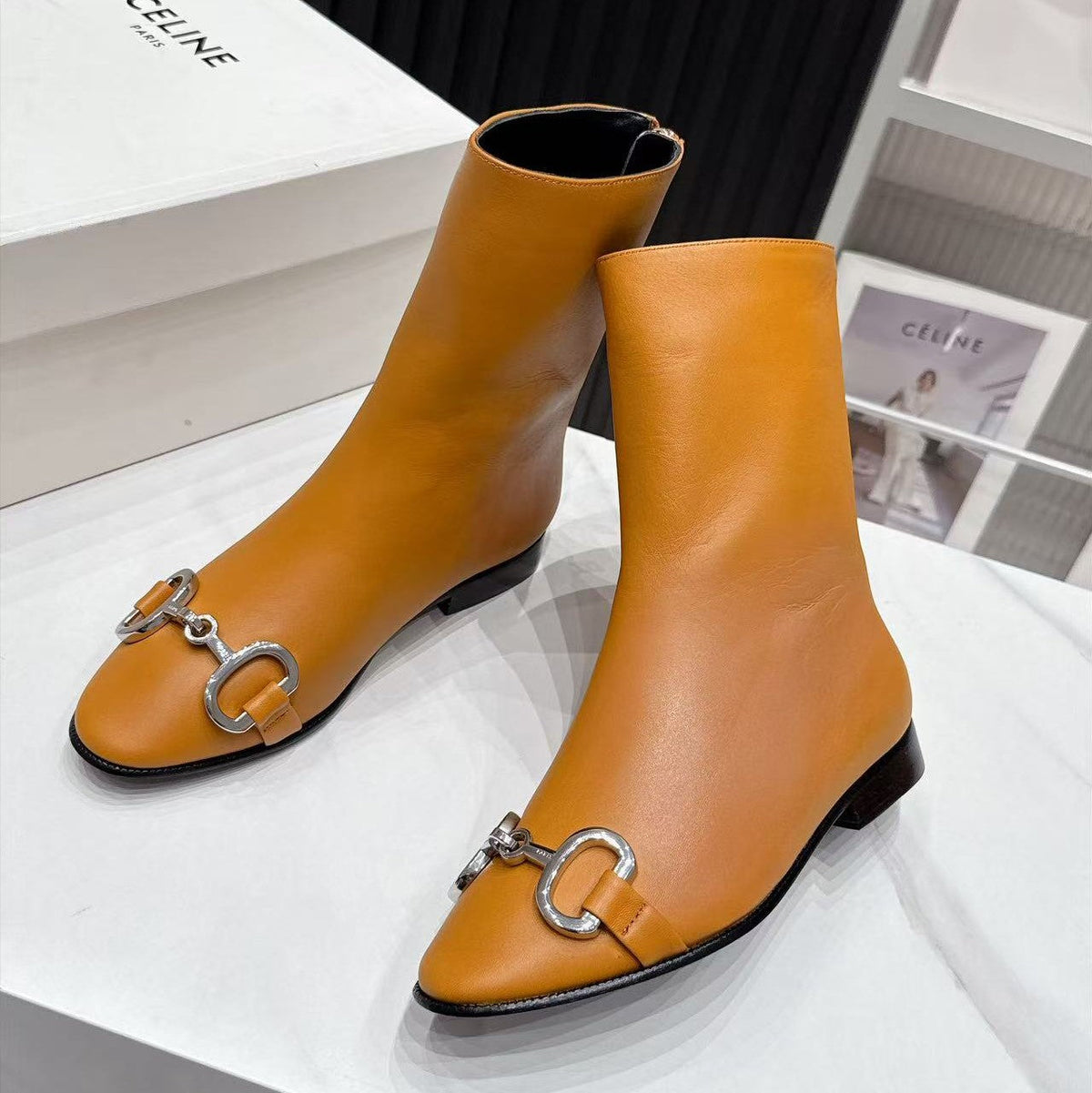 CE 26s Horsebit Ankle Boots 1.5cm Tan Leather 147771