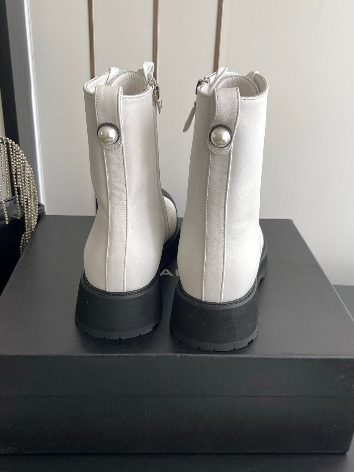 CC 26s Lace Up Combat Boots White Black Leather 110188
