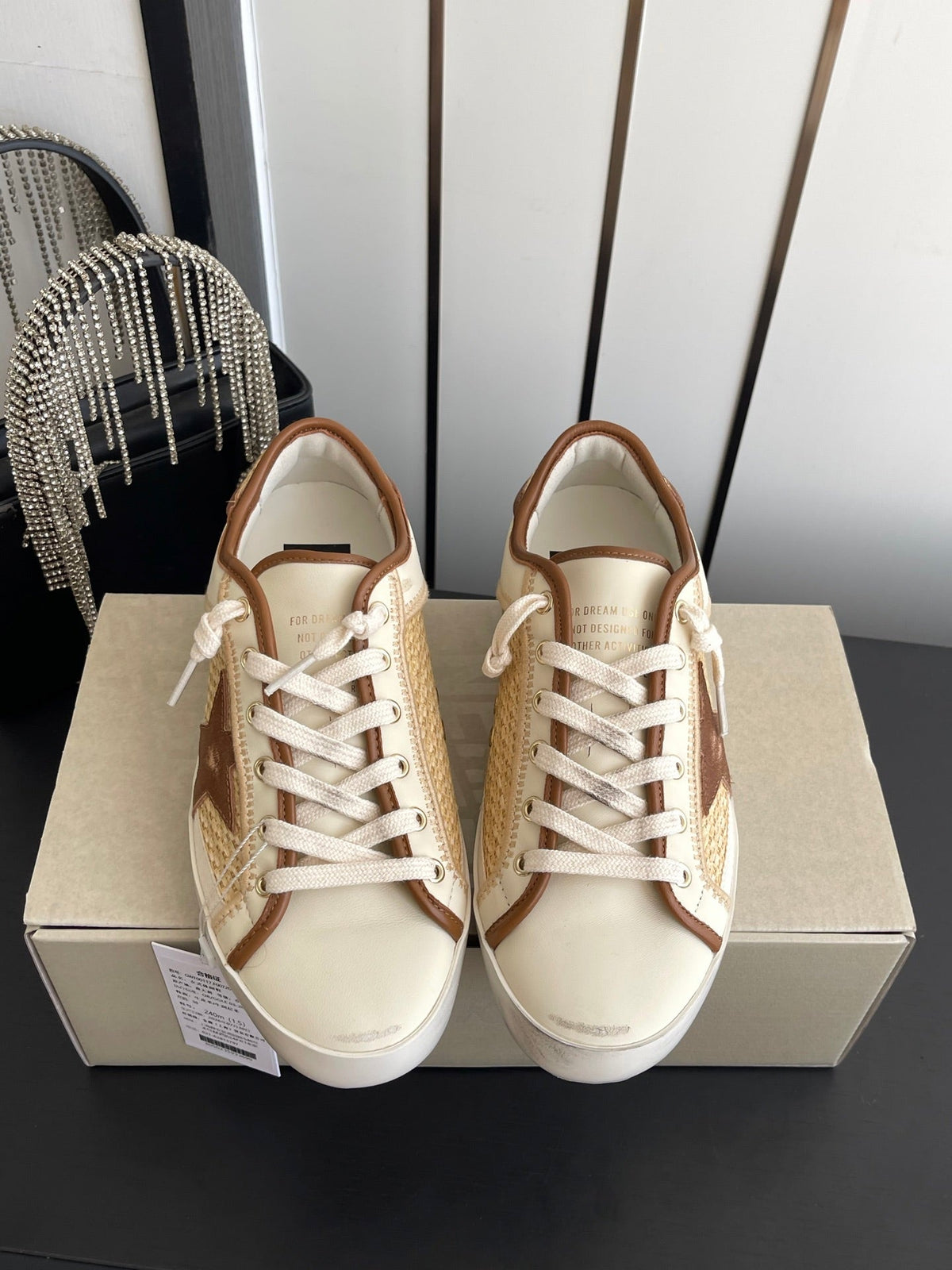 GGDB Sneakers Beige Brown Raffia Leather 110455