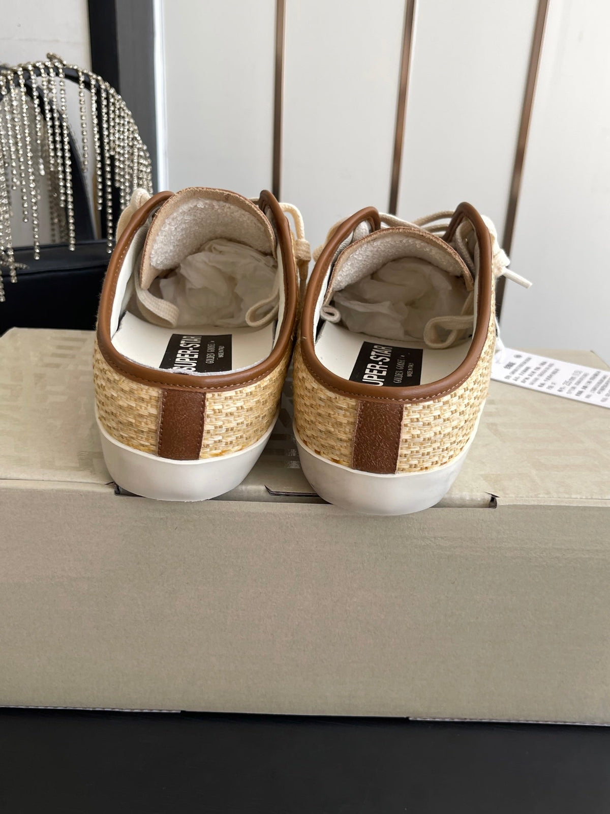 GGDB Mules Flat Brown Raffia Leather 110456