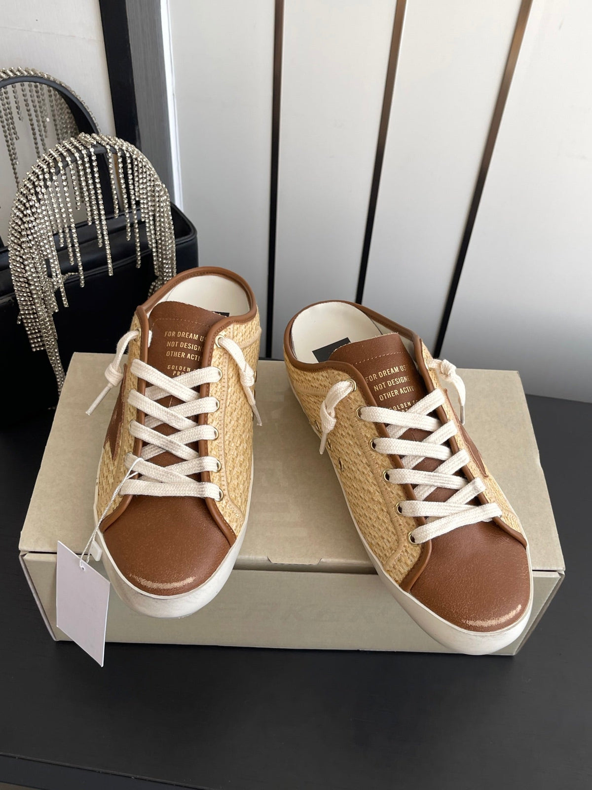 GGDB Mules Flat Brown Raffia Leather 110456