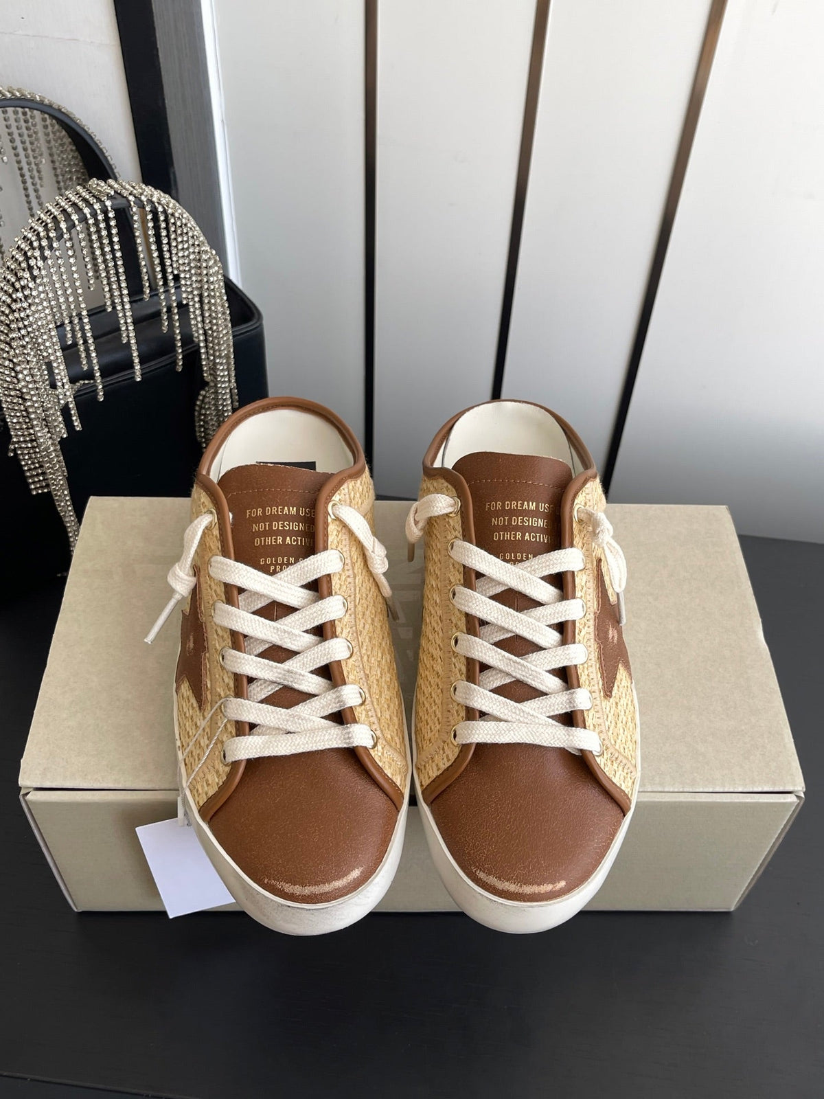 GGDB Mules Flat Brown Raffia Leather 110456