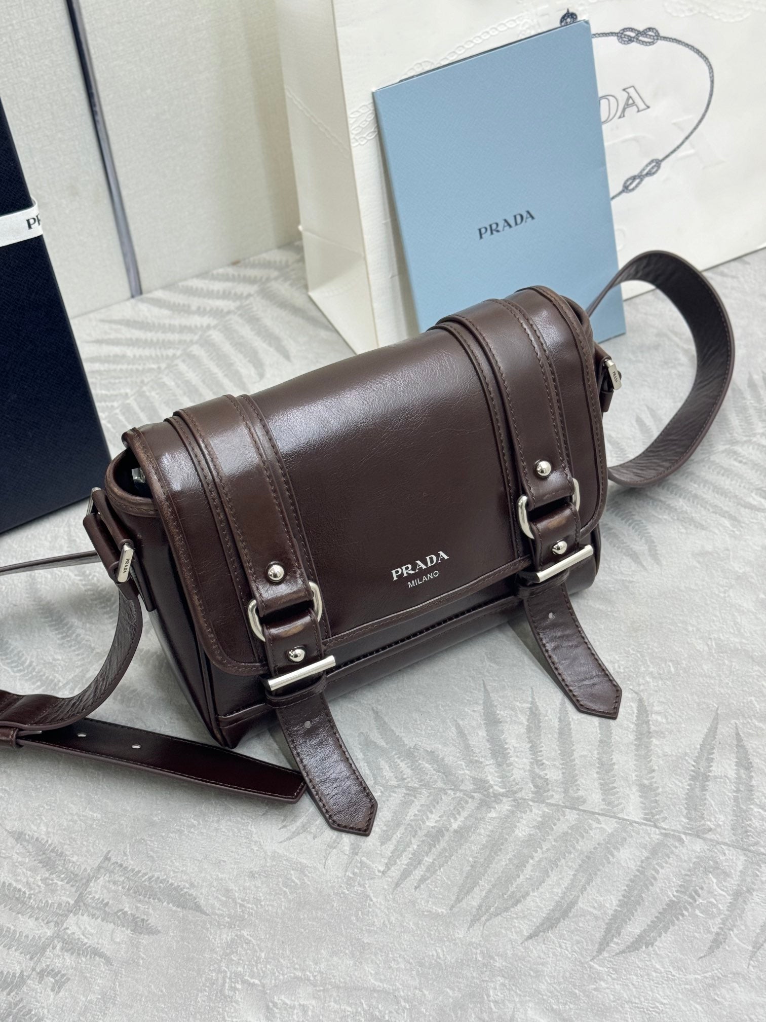 Prada 25AW Men's Saddle Bag 22 Coffee Leather