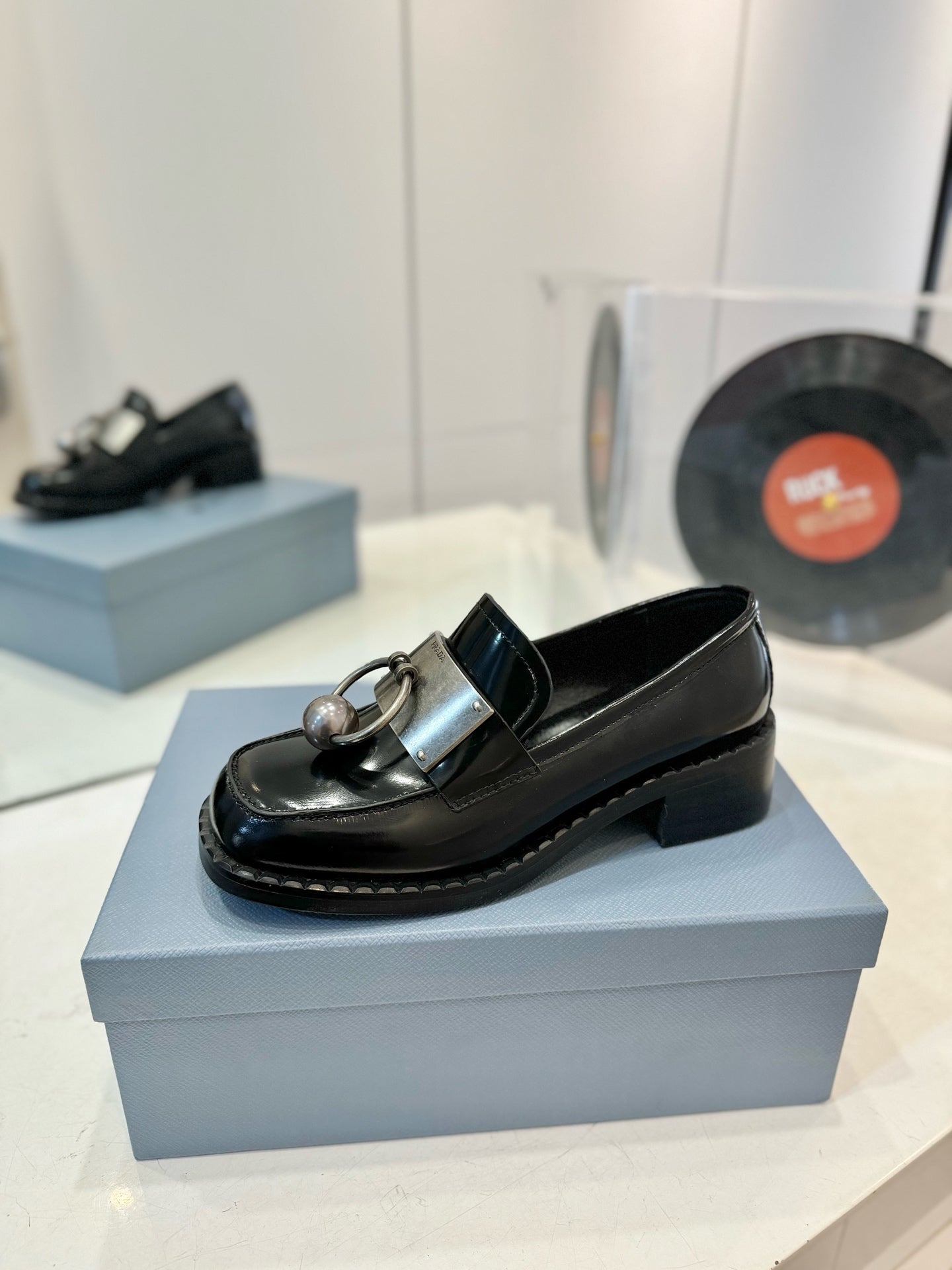 Prada 26s Ball Chain Loafers Black Brushed Leather 941515