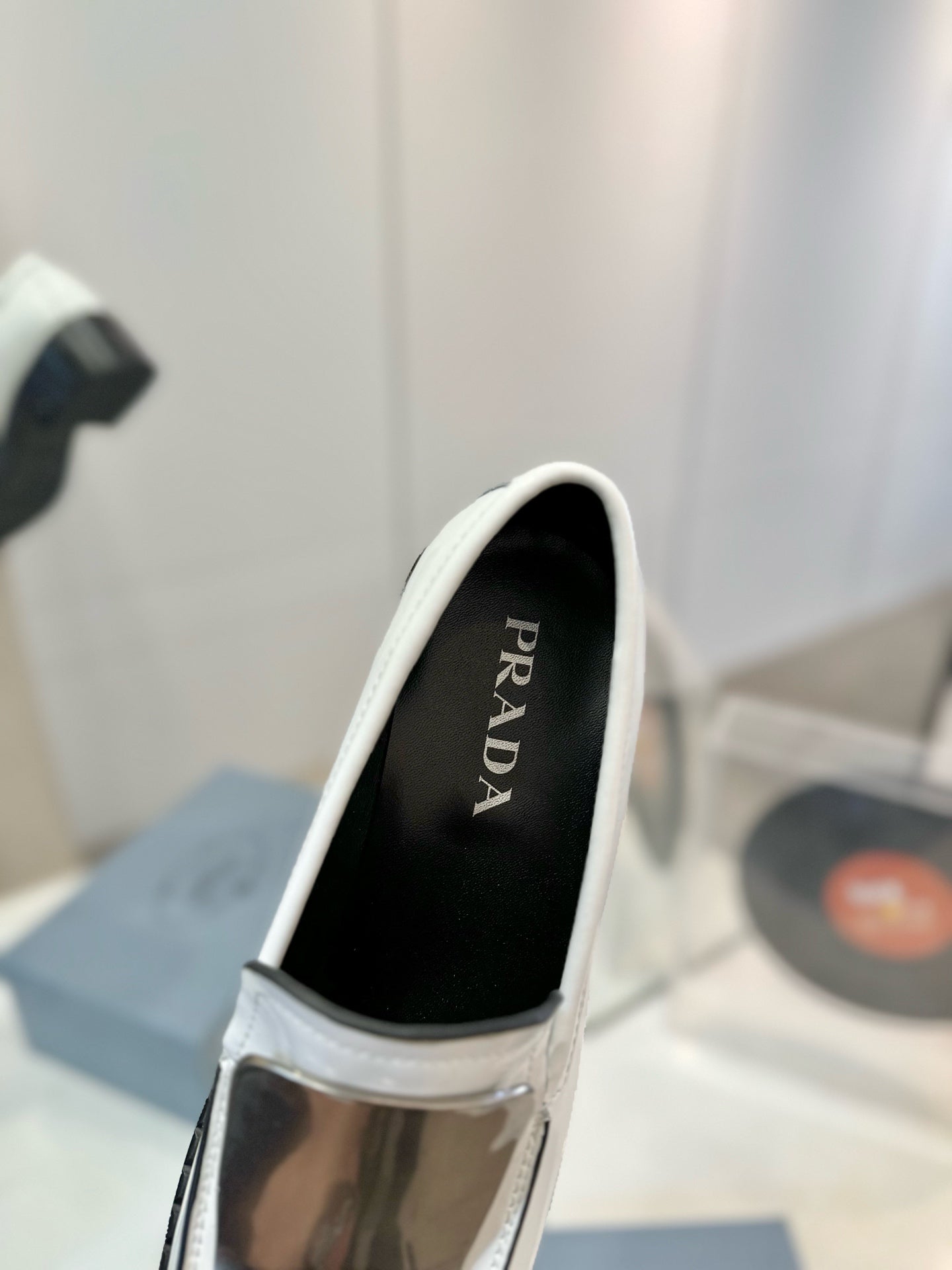 Prada 26s Metal Plate Loafers White Brushed Leather 941512
