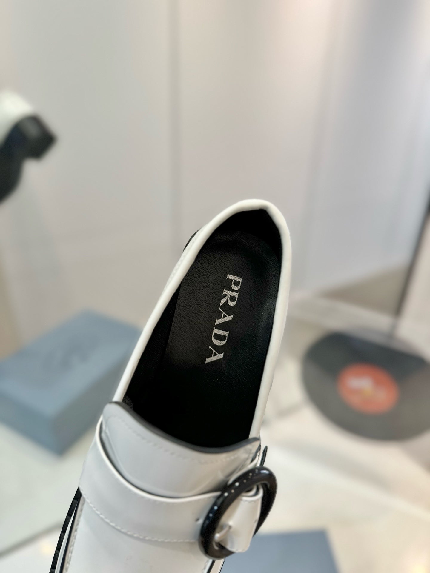 Prada 26s Heeled Loafers White Brushed Leather 941517
