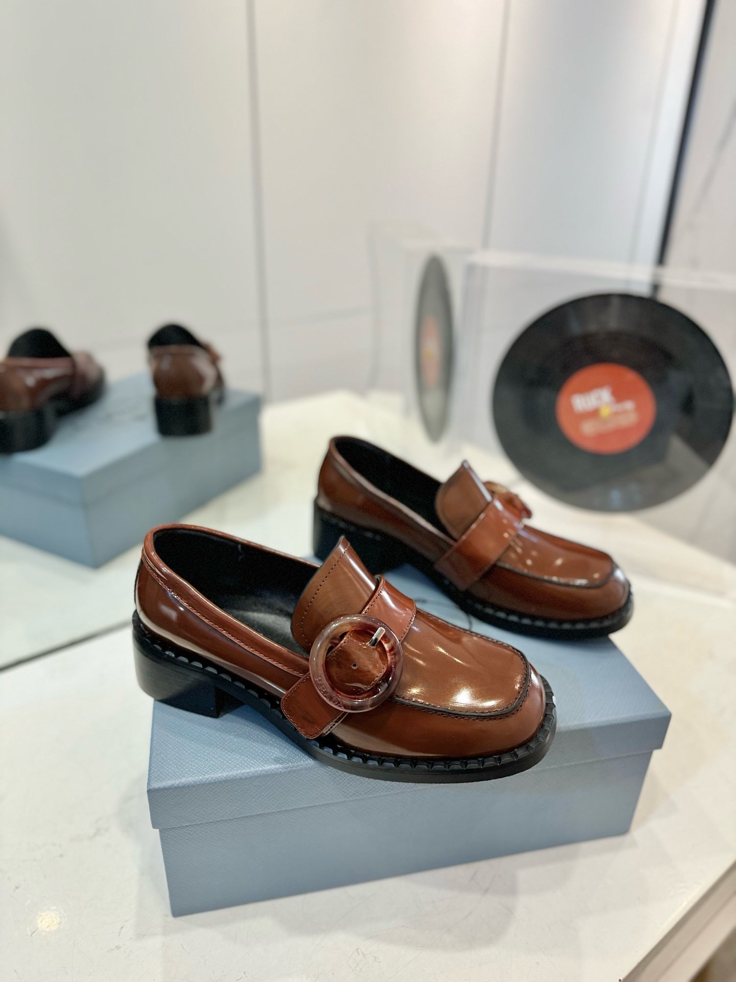 Prada 26s Heeled Loafers Brown Brushed Leather 941518