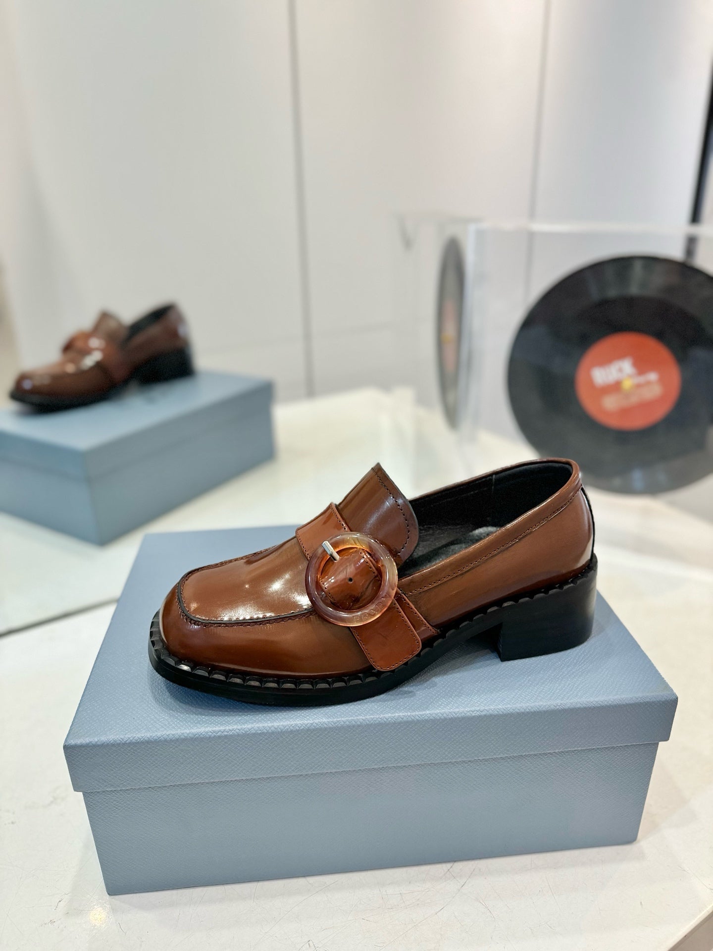 Prada 26s Heeled Loafers Brown Brushed Leather 941518