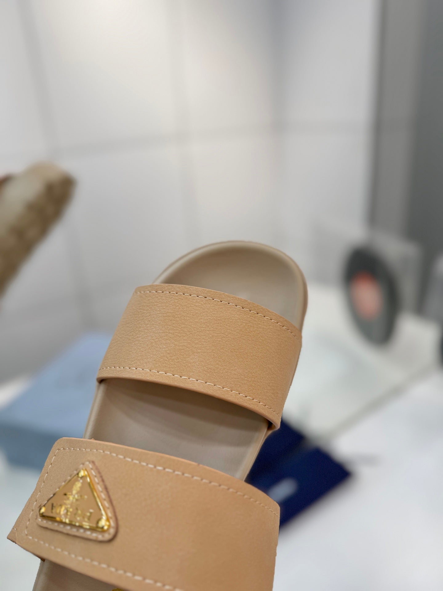 Prada 26s Double-Strap Sandals 5cm Beige Suede Leather 941597