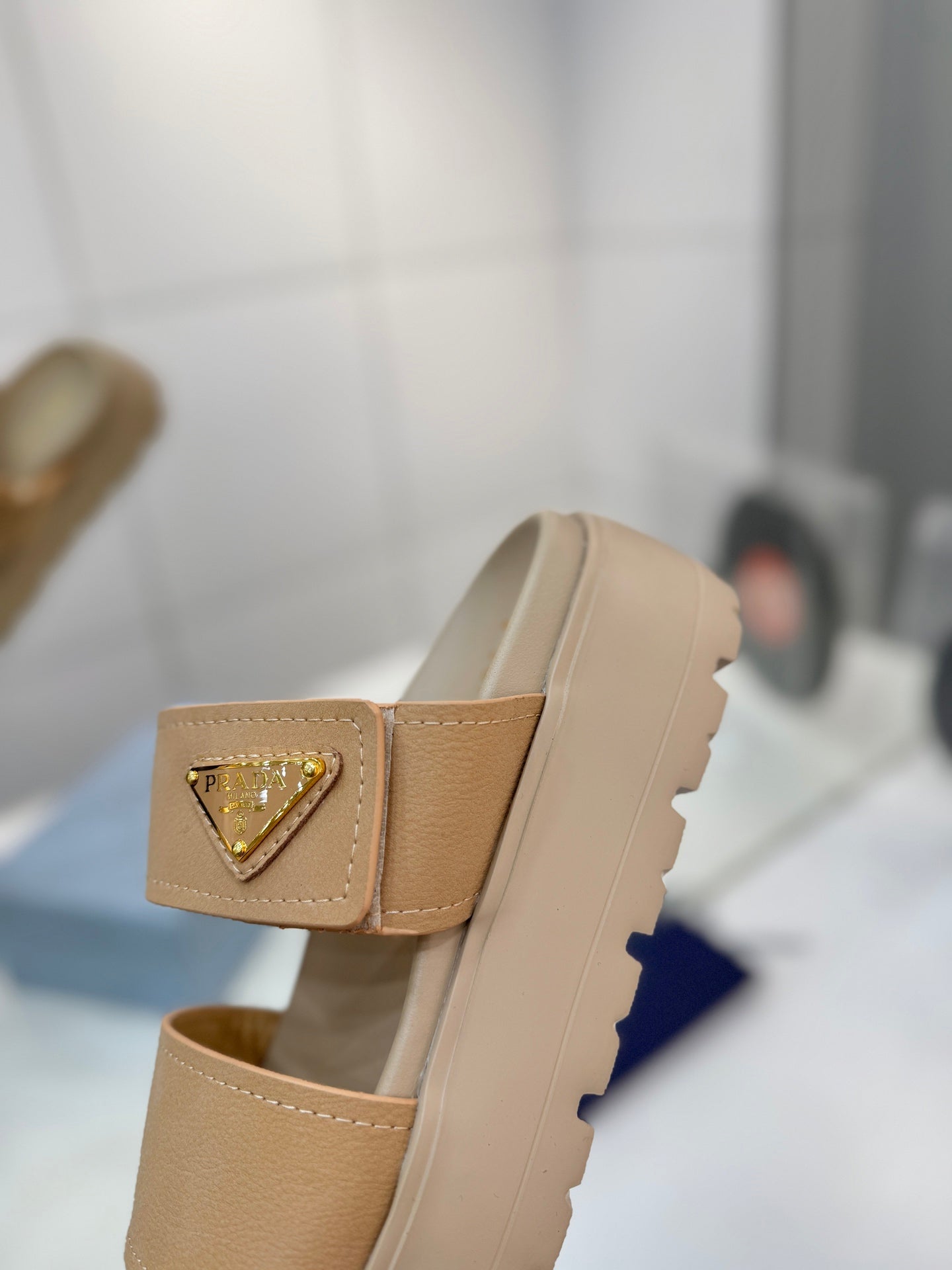 Prada 26s Double-Strap Sandals 5cm Beige Suede Leather 941597