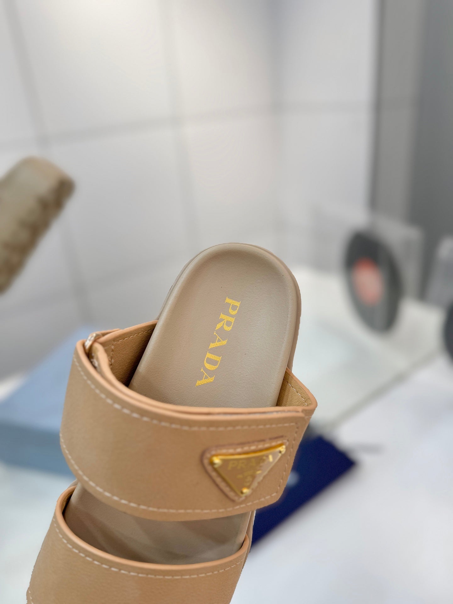 Prada 26s Double-Strap Sandals 5cm Beige Suede Leather 941597