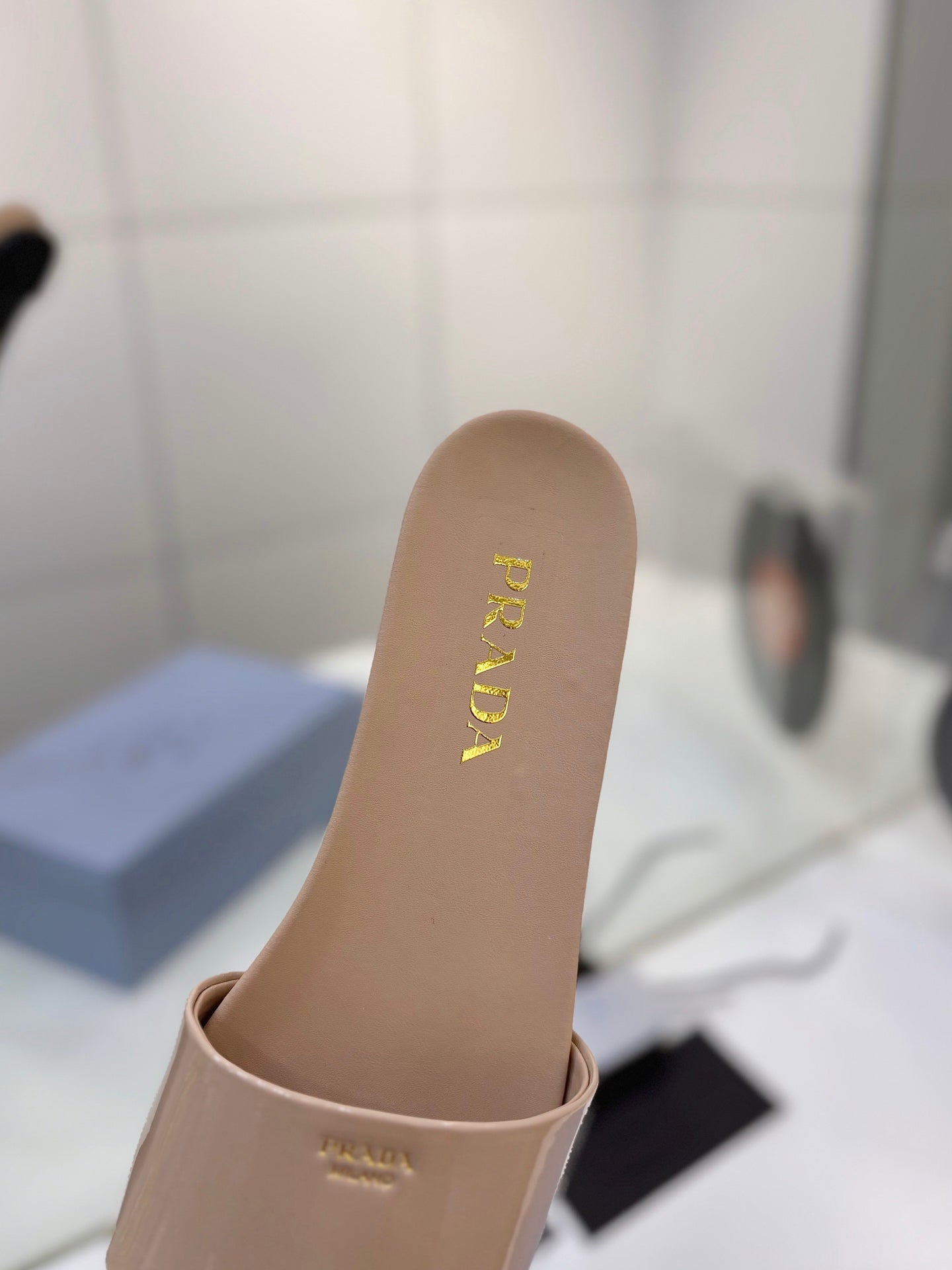 Prada Slides Beige Patent Leather 834595