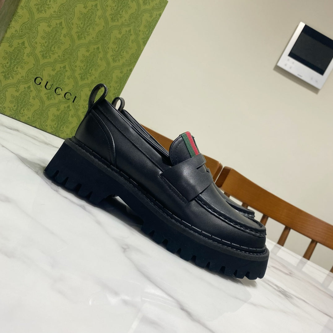 GG 26s Web Lug Sole Loafers Black Leather 106682