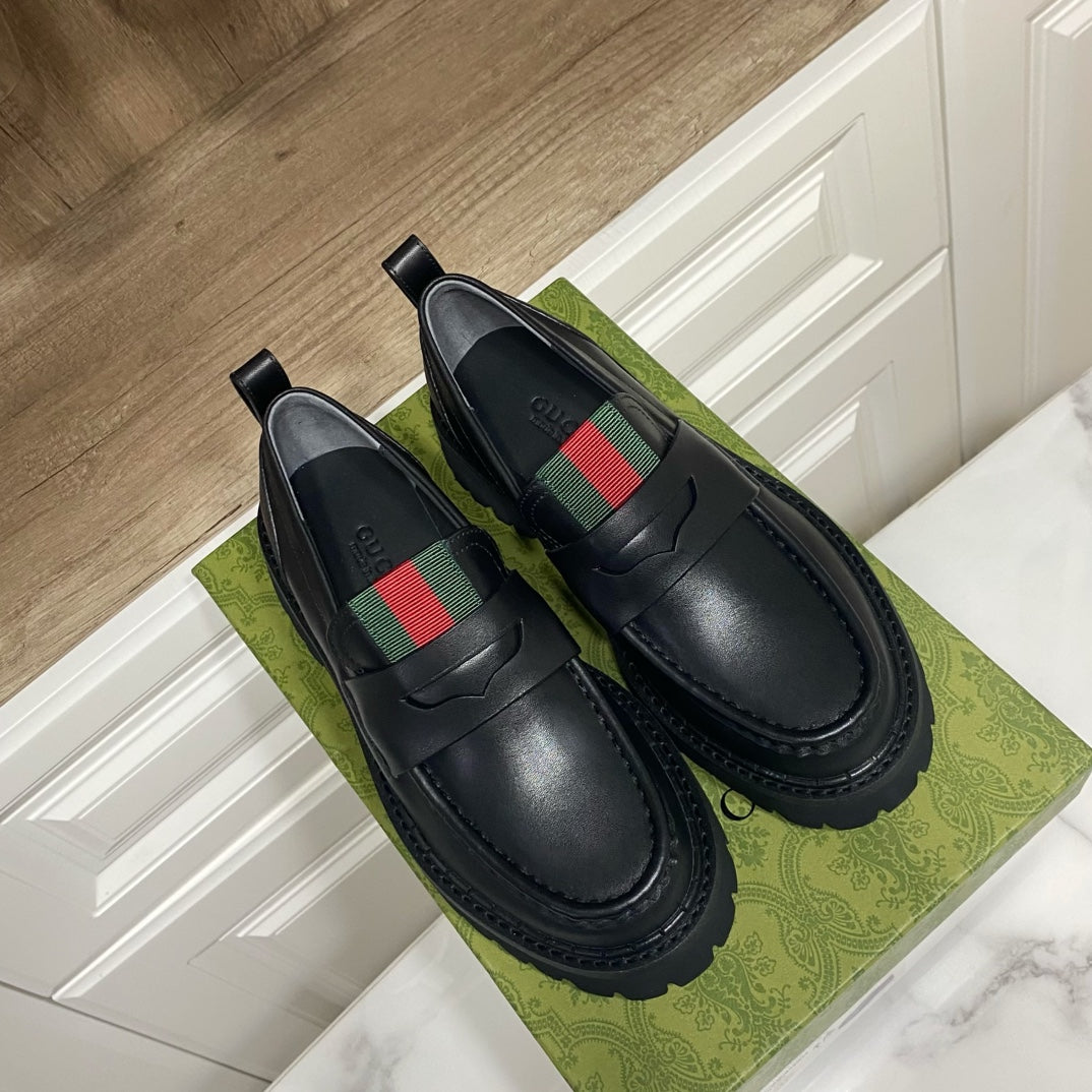 GG 26s Web Lug Sole Loafers Black Leather 106682