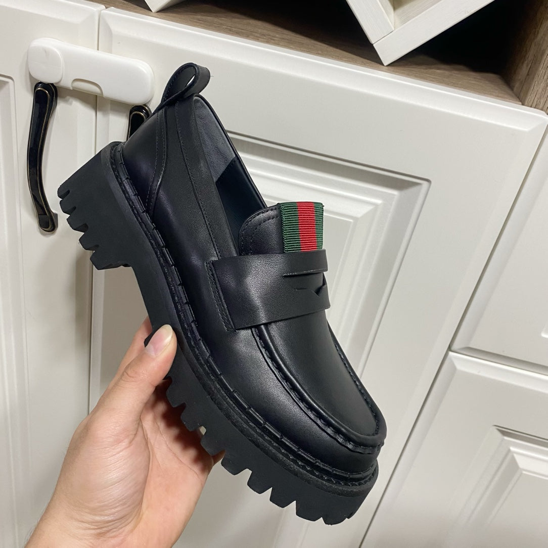 GG 26s Web Lug Sole Loafers Black Leather 106682