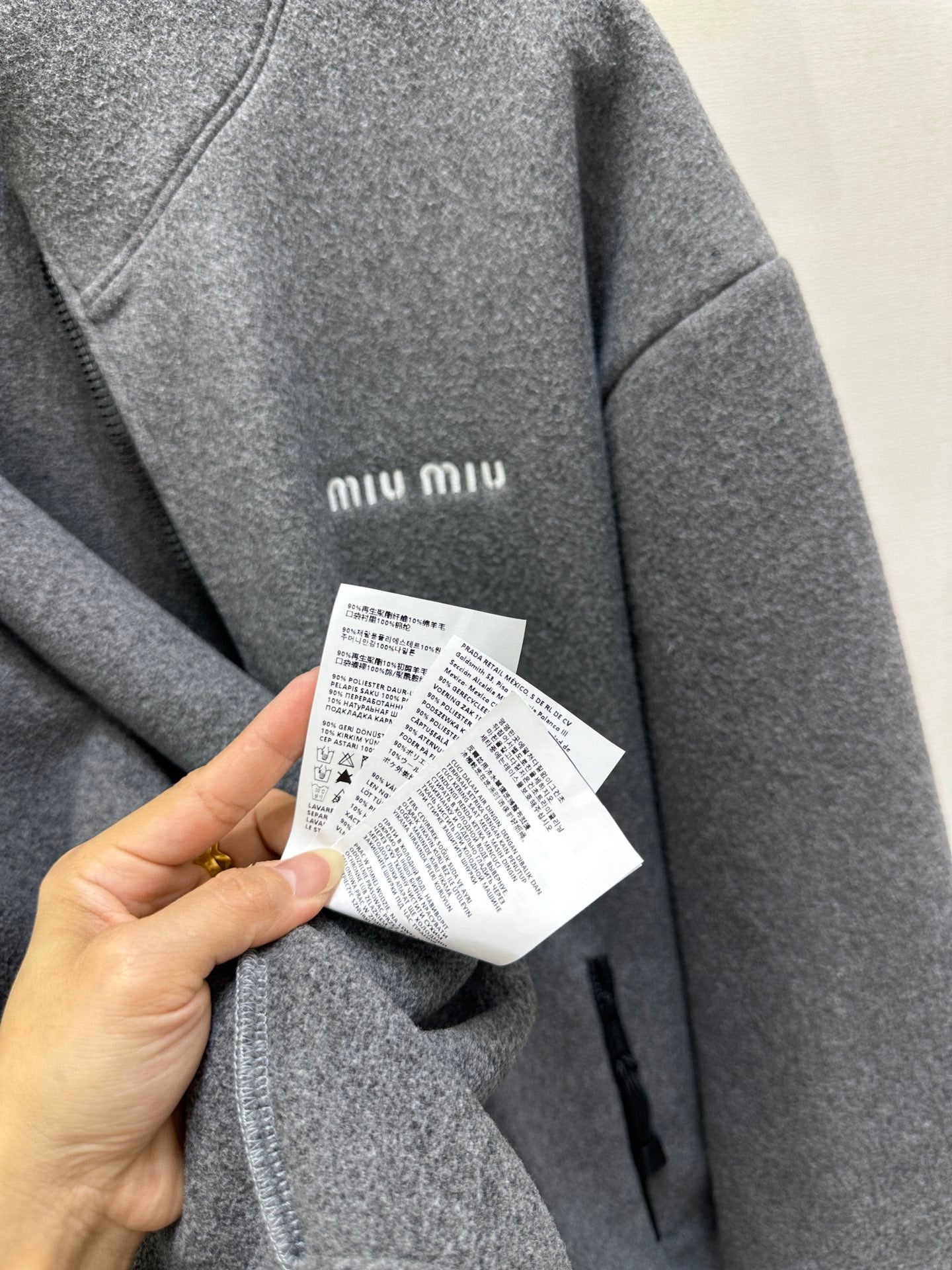 Miu Embroidered Fleece Hooded Zip-Up Jacket Dark Grey Cashmere 346110