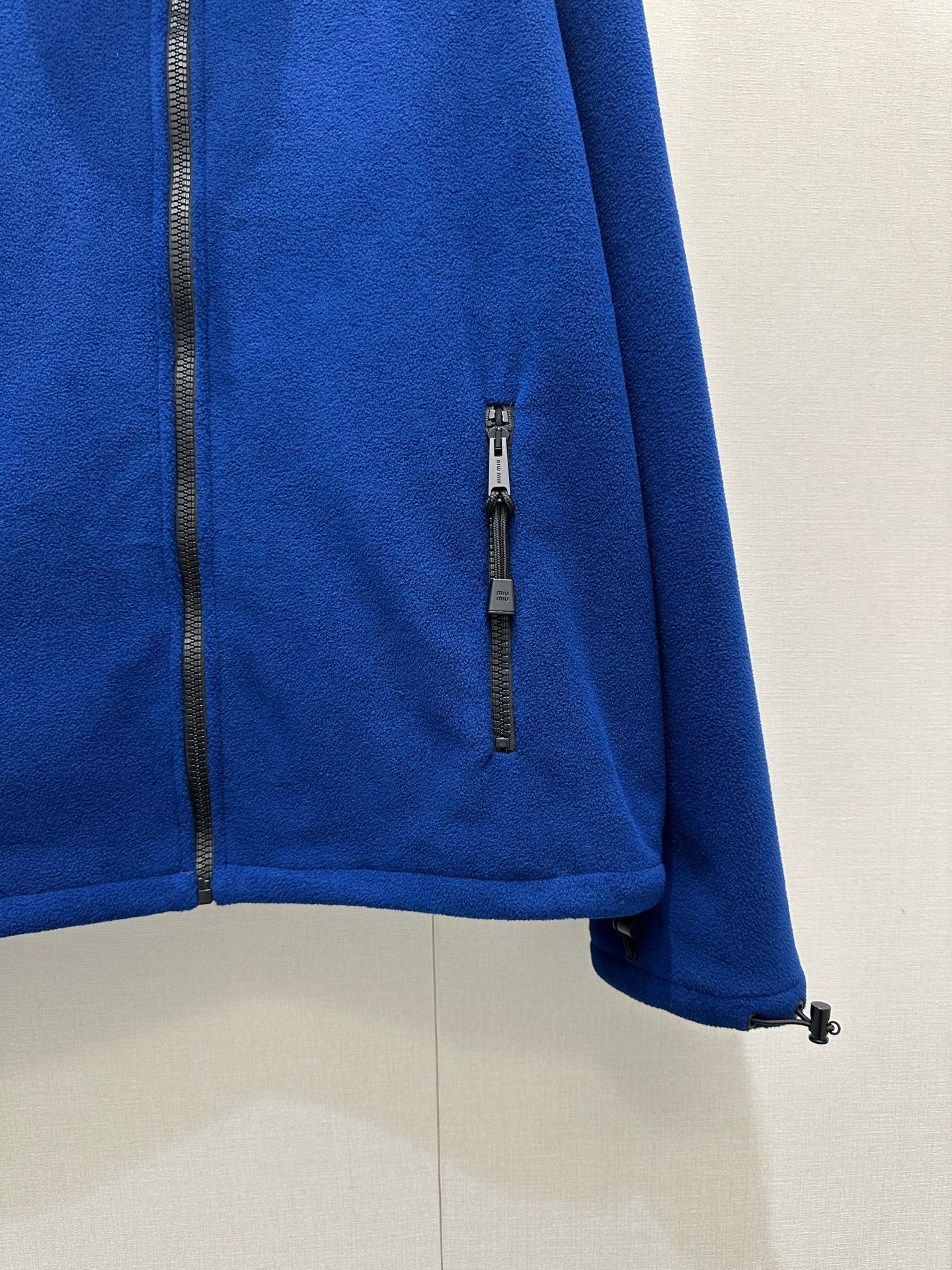 Miu Embroidered Fleece Hooded Zip-Up Jacket Dark Blue Cashmere 346106