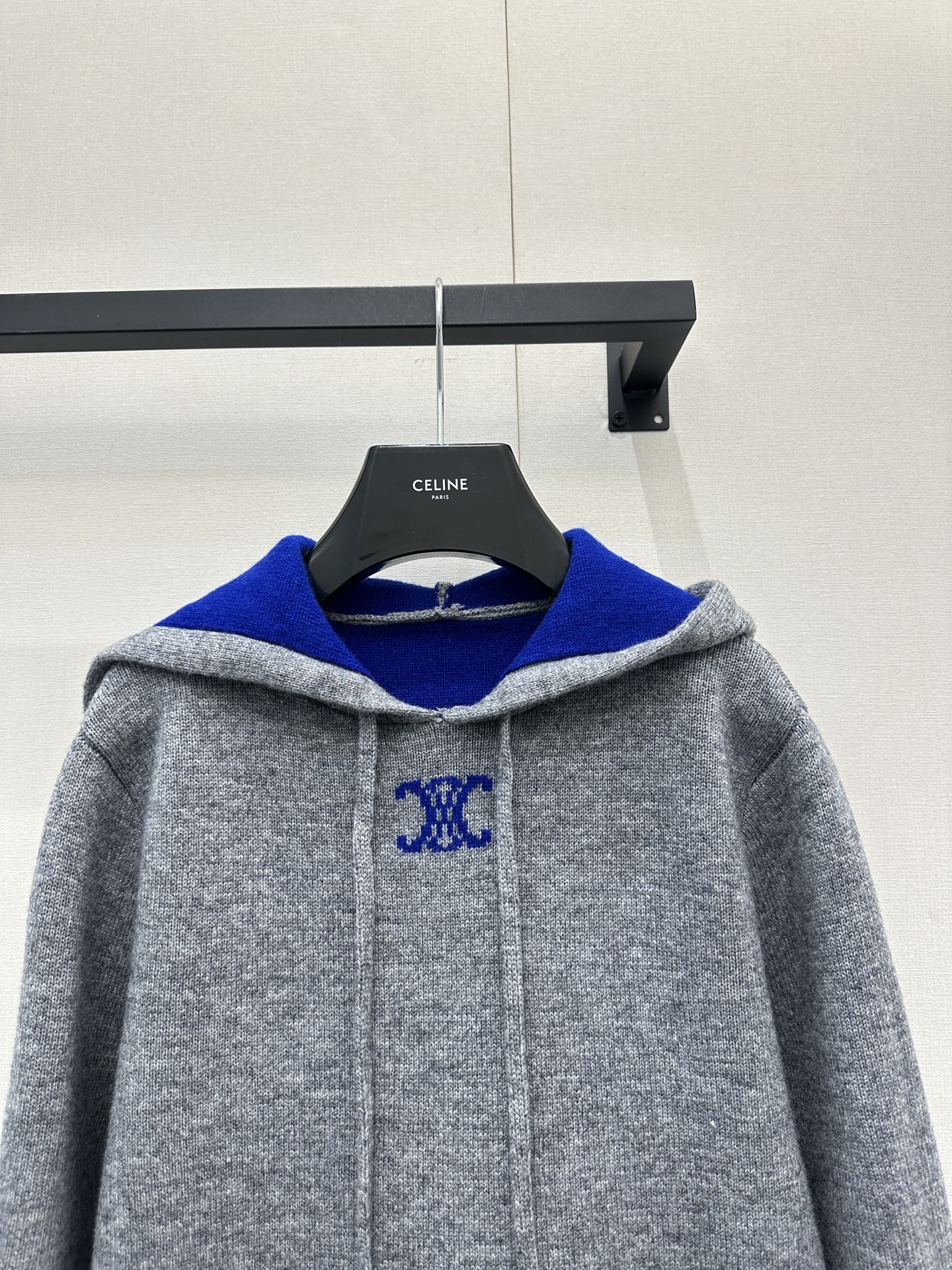 Celin Embroidered Hooded Sweater Grey Wool 346091