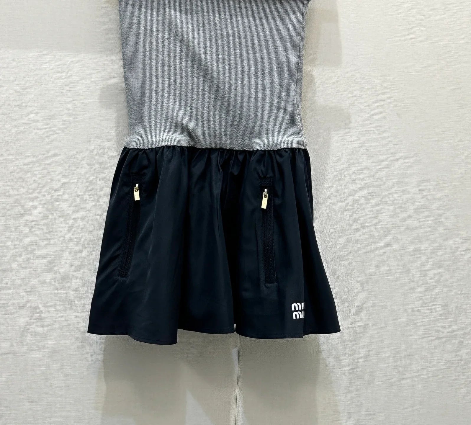 Miumiu 2026 Jersey And Poplin Skirt Grey Navy Blue Cotton 136562