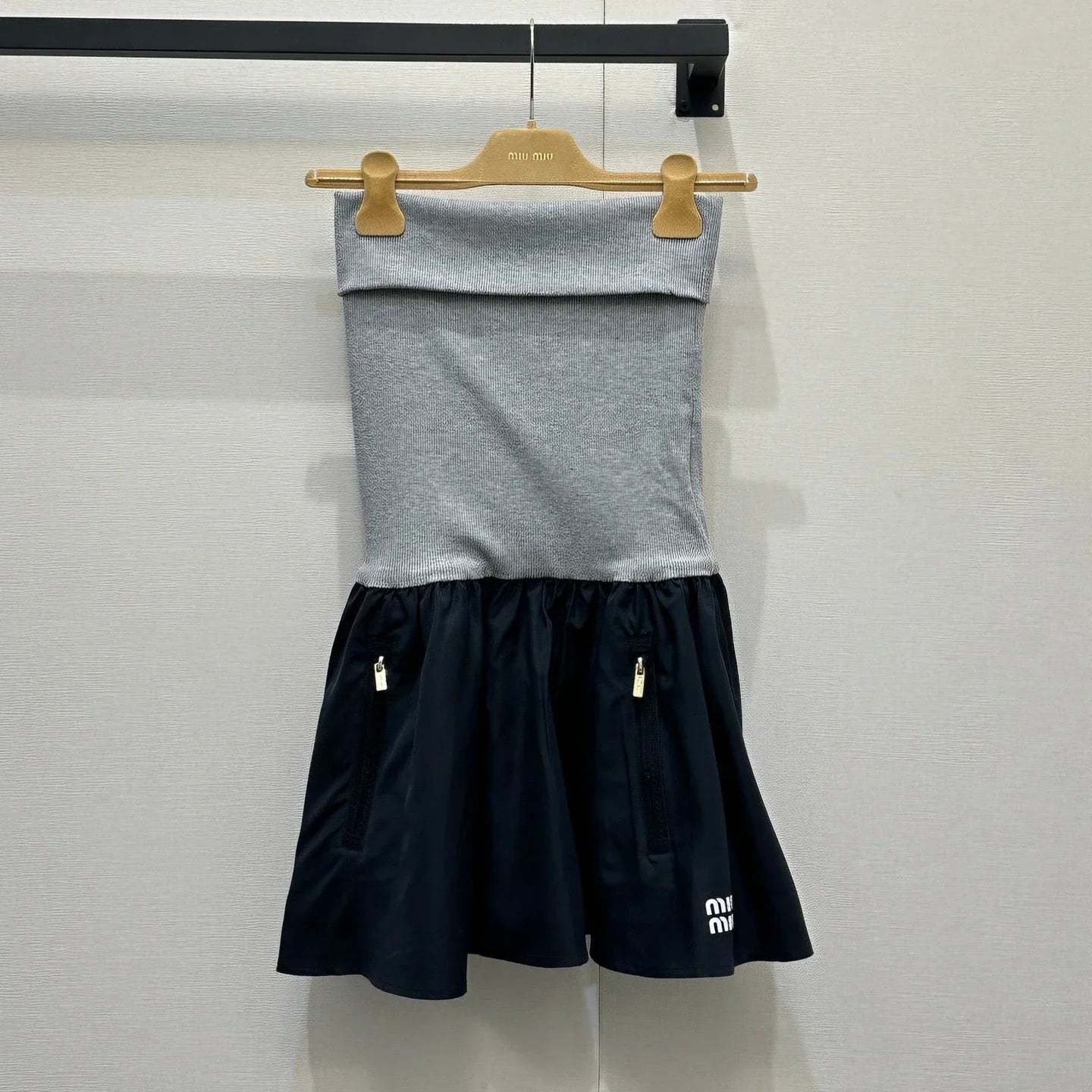 Miumiu 2026 Jersey And Poplin Skirt Grey Navy Blue Cotton 136562