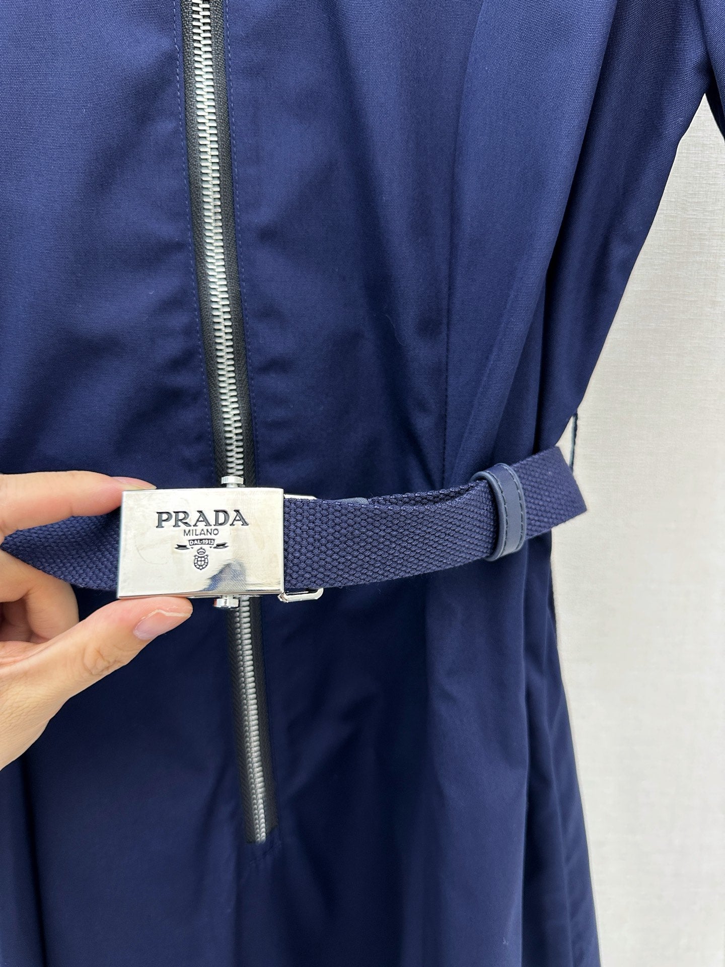 Prada Poplin Dress Navy Blue Polyester Cotton 402790