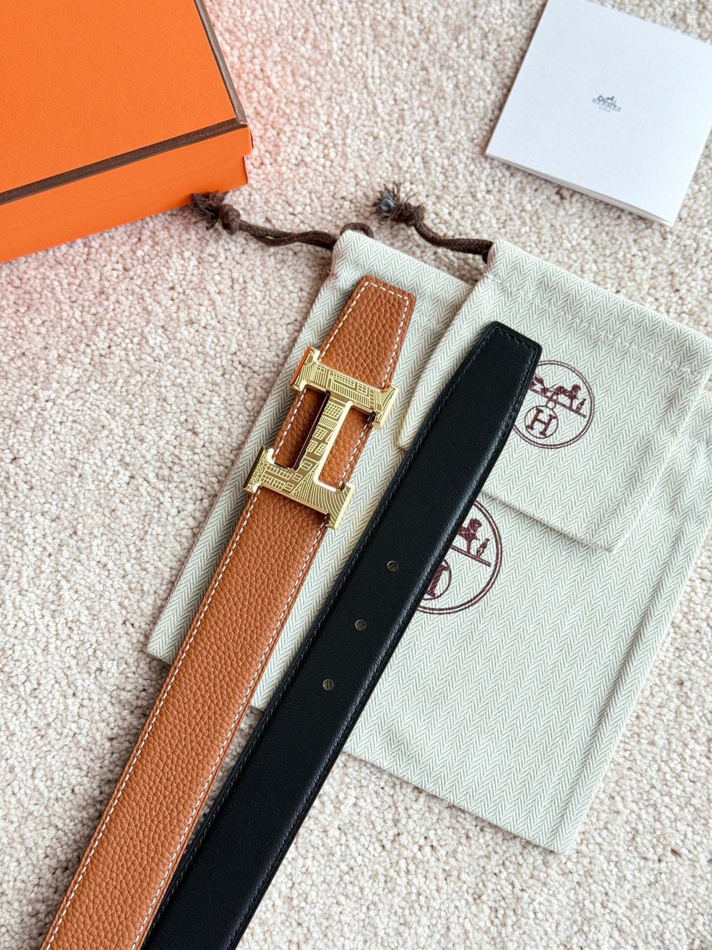 HM Gold H 5382 Faubourg Buckle Belt 32mm Brown Leather 187599