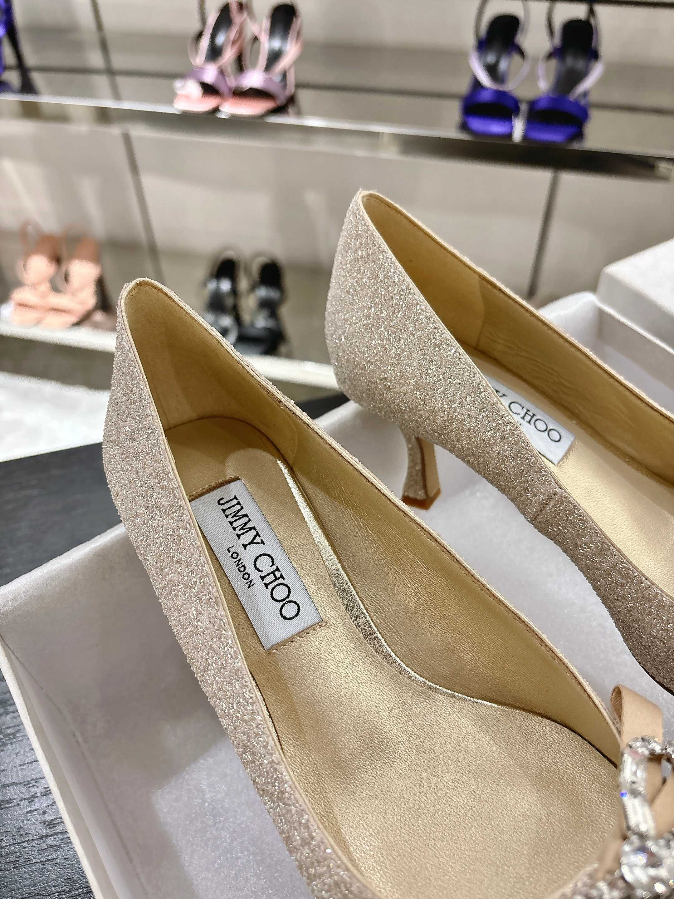 Jimmy Choo Auria Pumps 70 Light Soft Gold Caviar Glitter Fabric 597653
