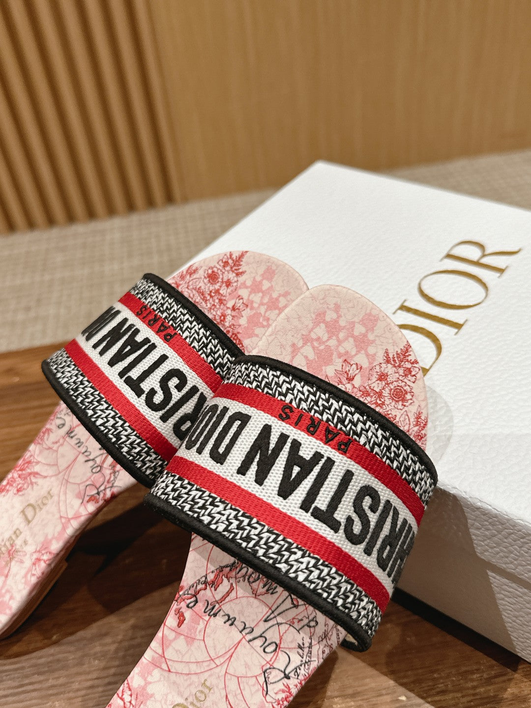 CD 26s Slide Sandals In Red Toile Print Logo Strap
