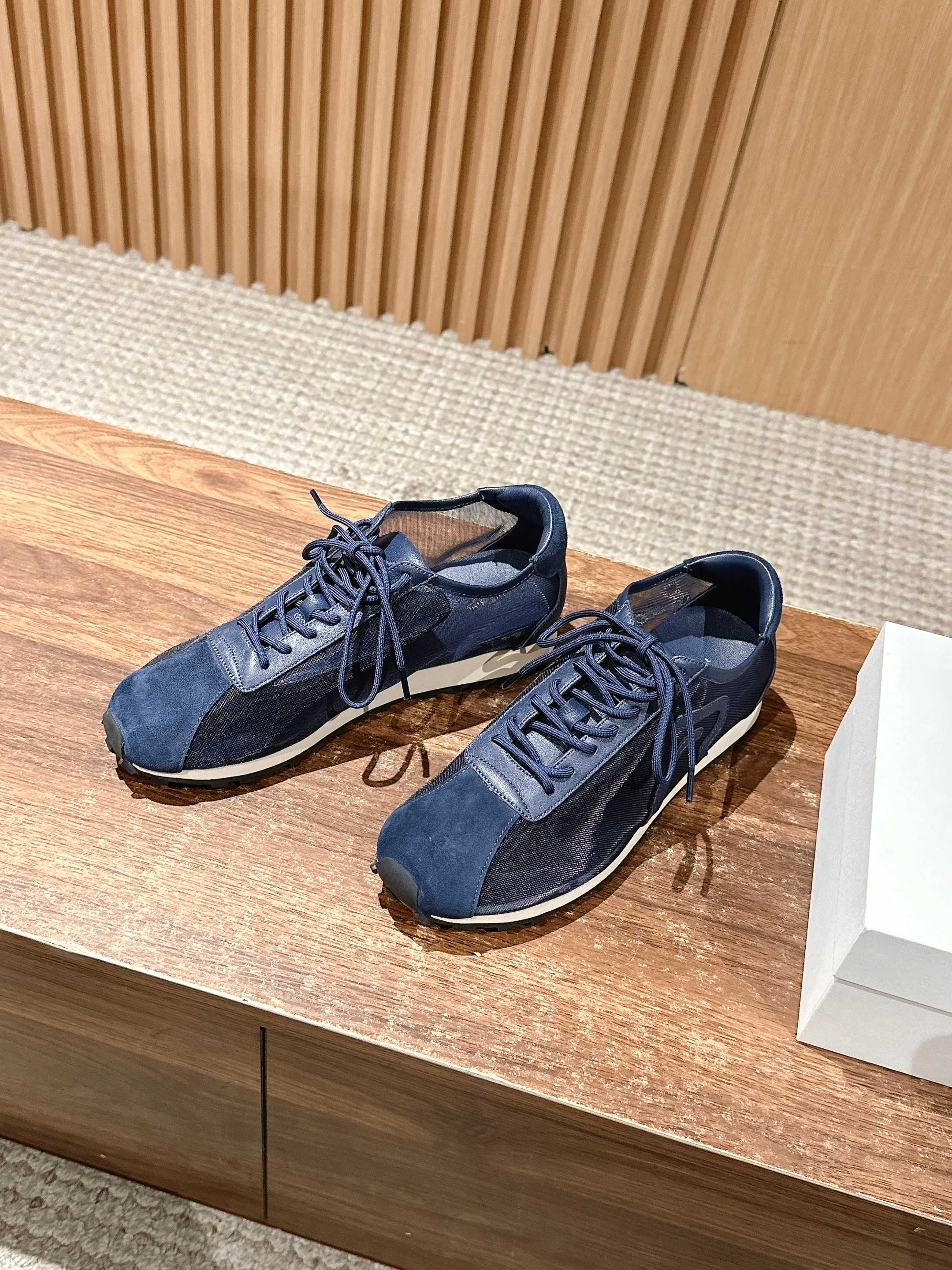 The Row  Sneakers Navy Blue Mesh And Cowhide 330593