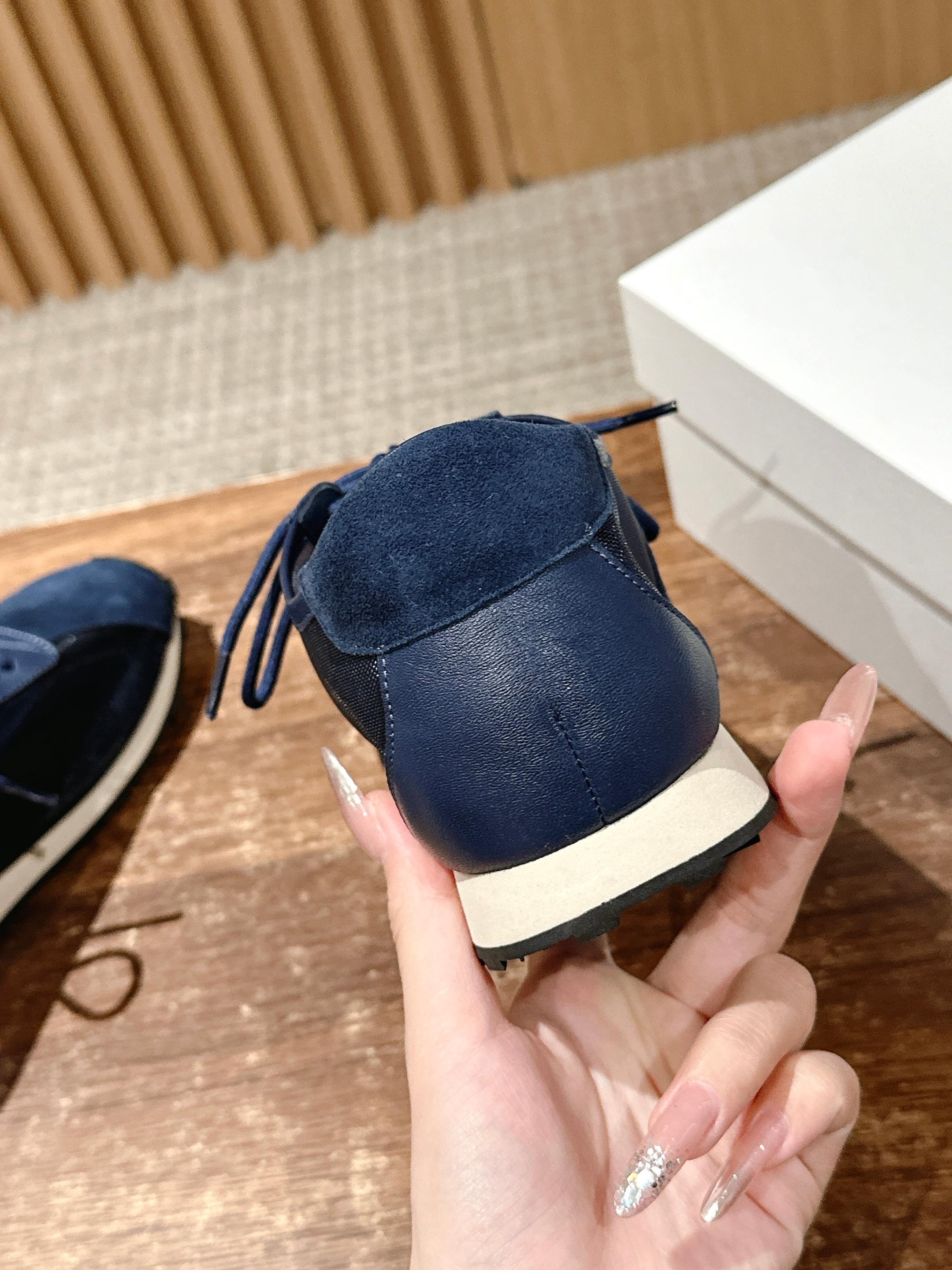 The Row  Sneakers Navy Blue Mesh And Cowhide 330593